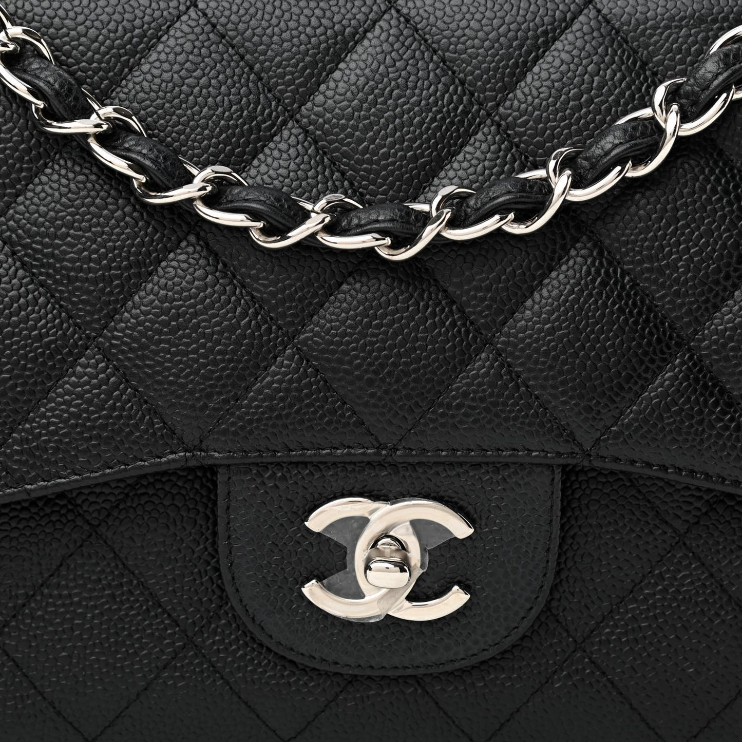 Caviar Quilted Jumbo Double Flap Black