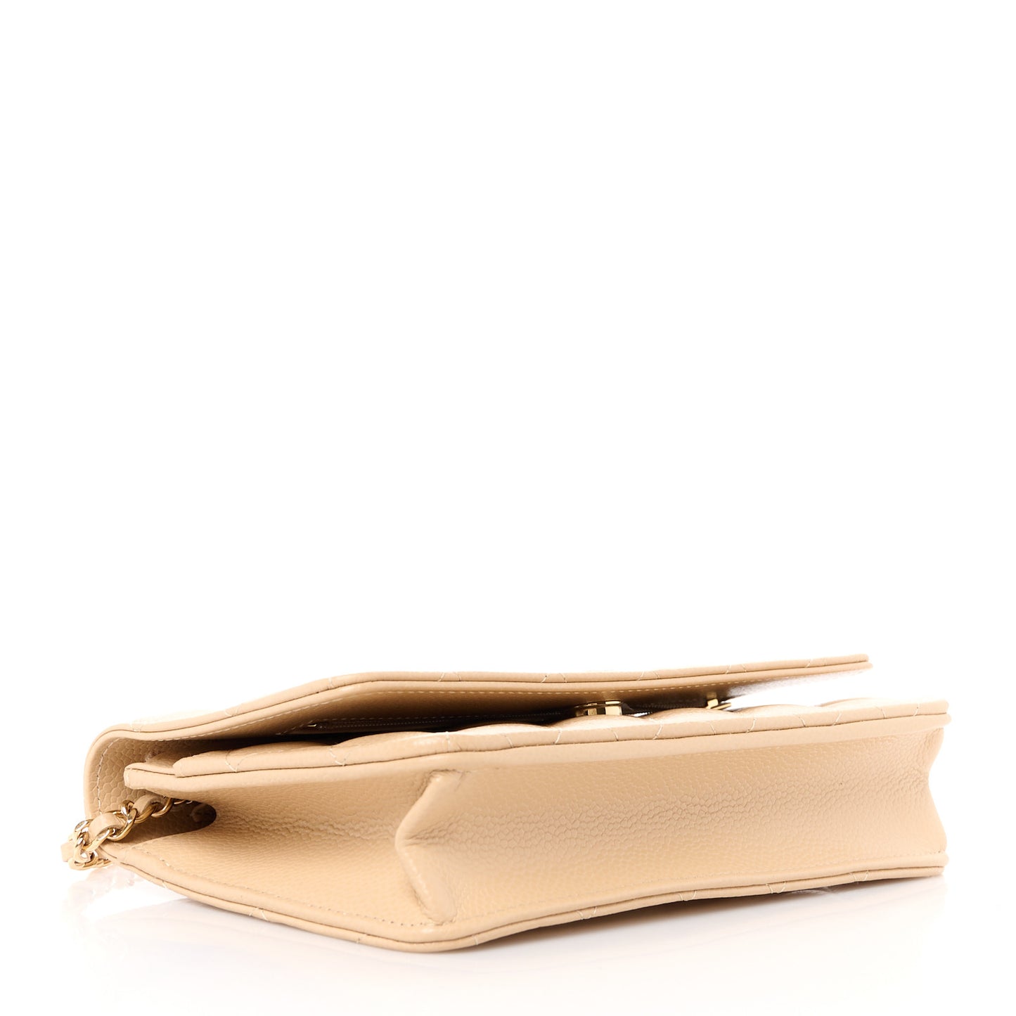 Caviar Quilted Wallet on Chain WOC Beige