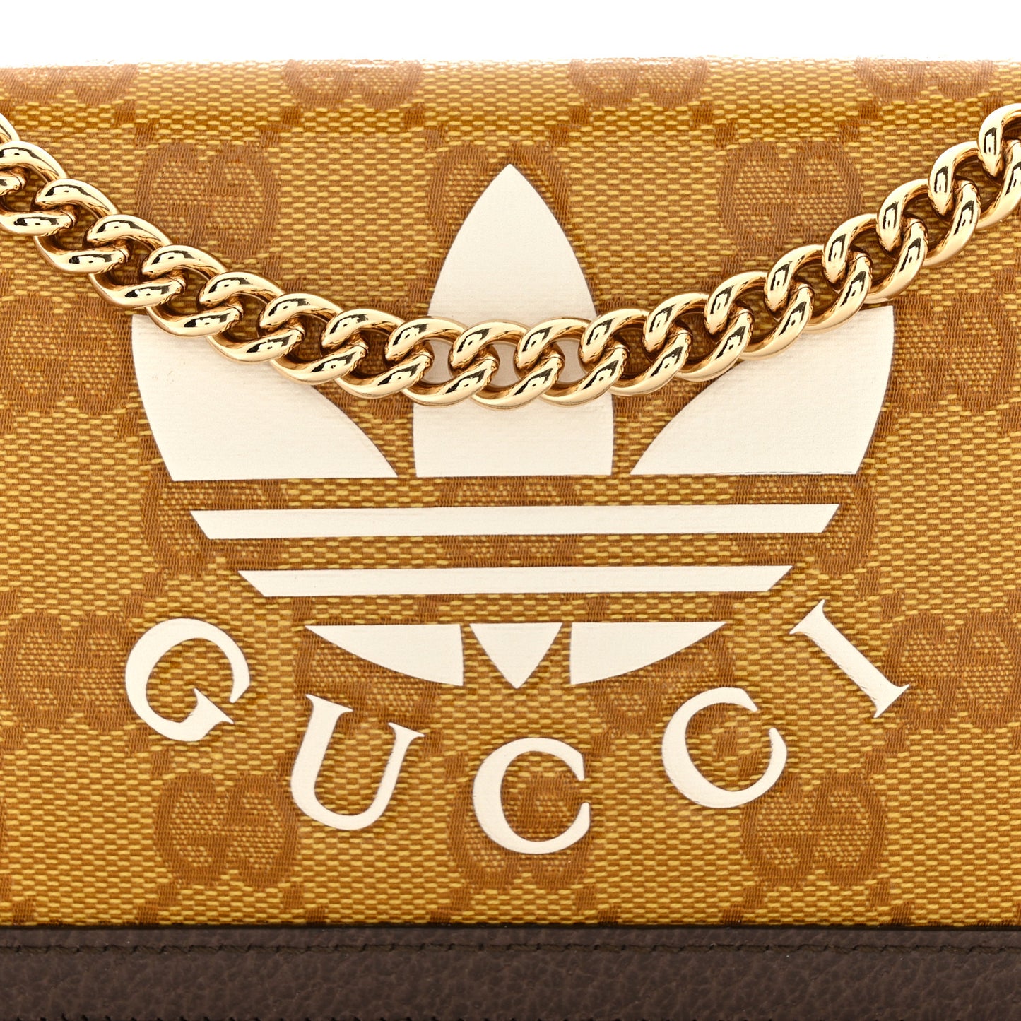 X ADIDAS Monogram Trefoil Embossed Wallet On Chain Brown