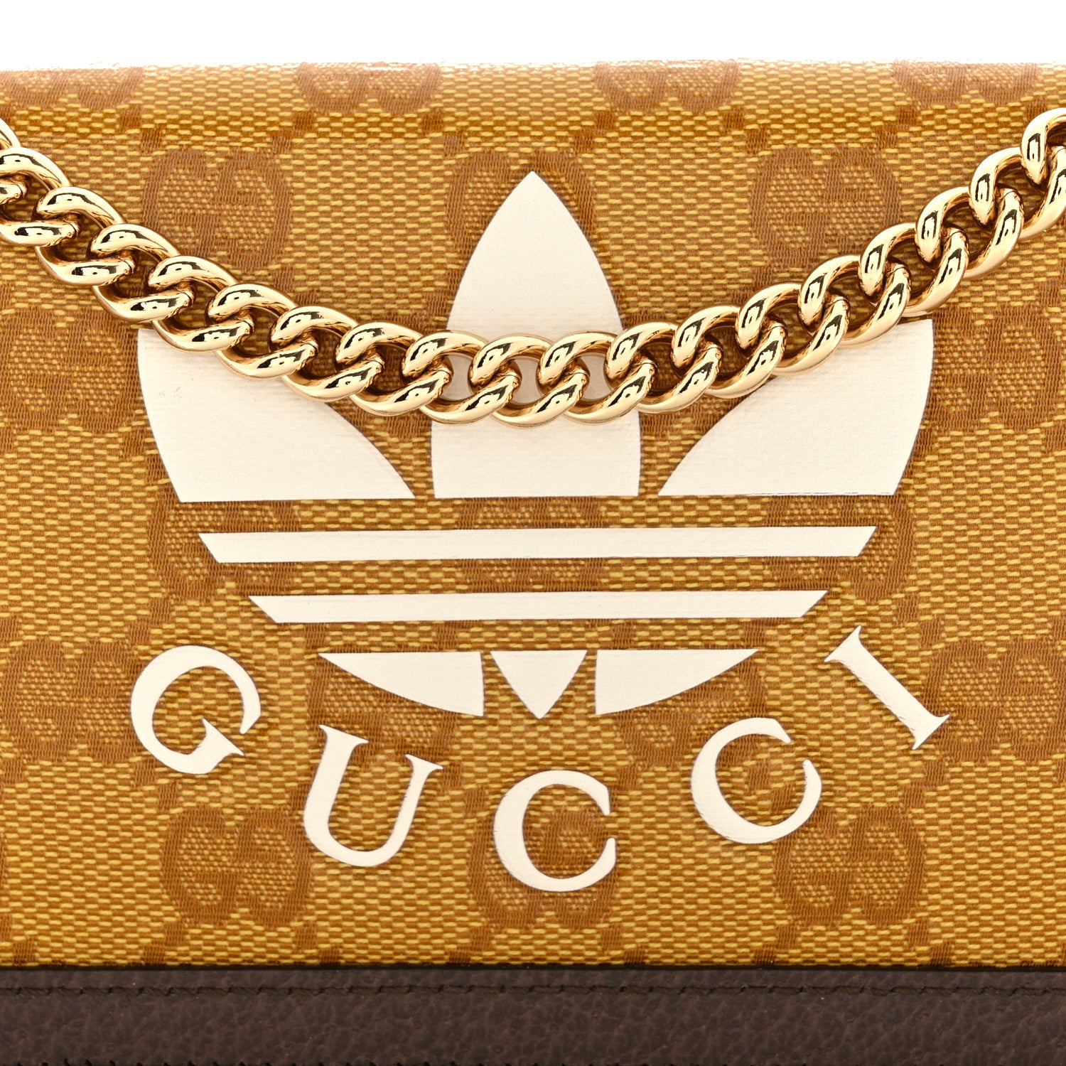 Gucci X ADIDAS Monogram Trefoil Embossed Wallet On Chain Brown 9 of 12