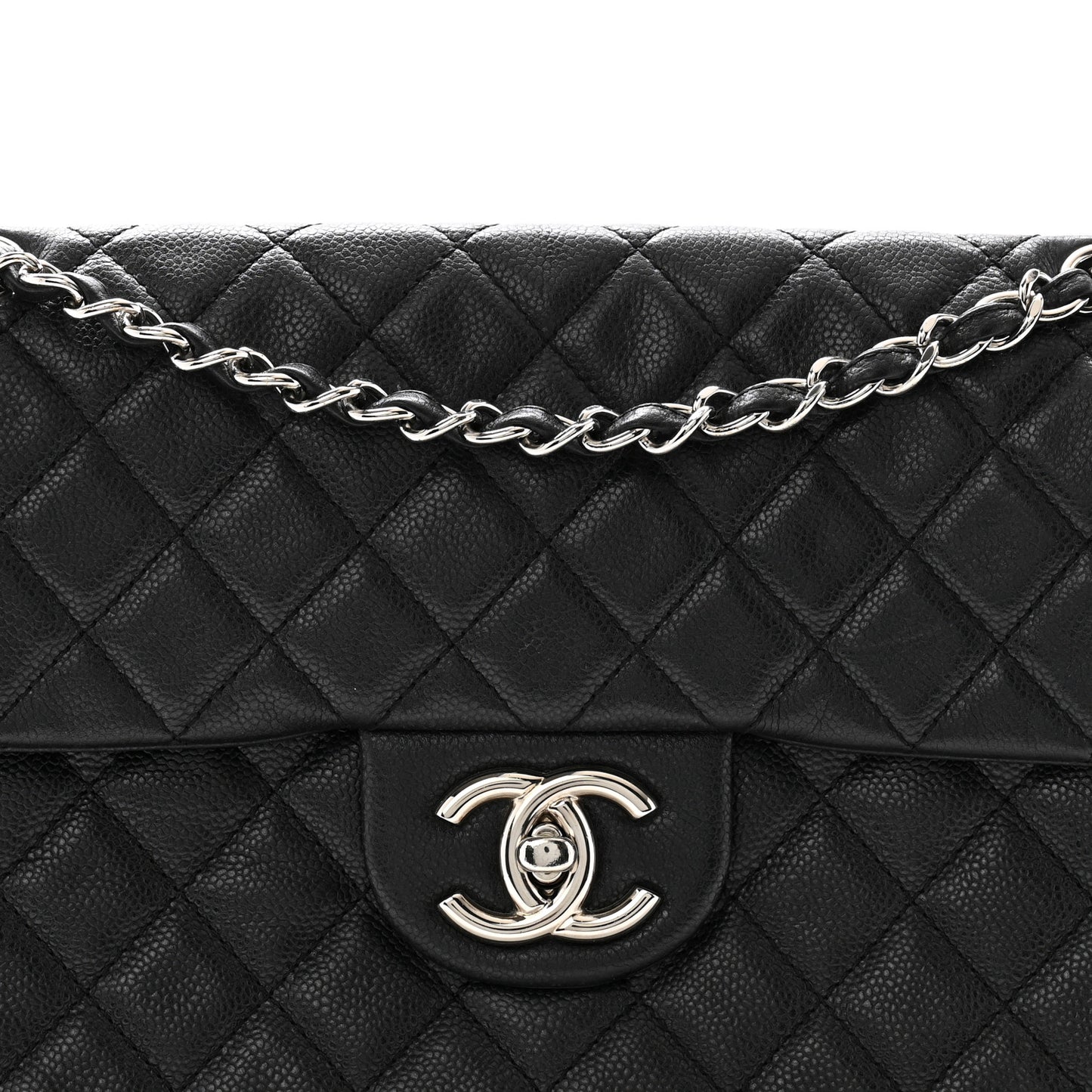 Washed Caviar Quilted Maxi Single Flap Black