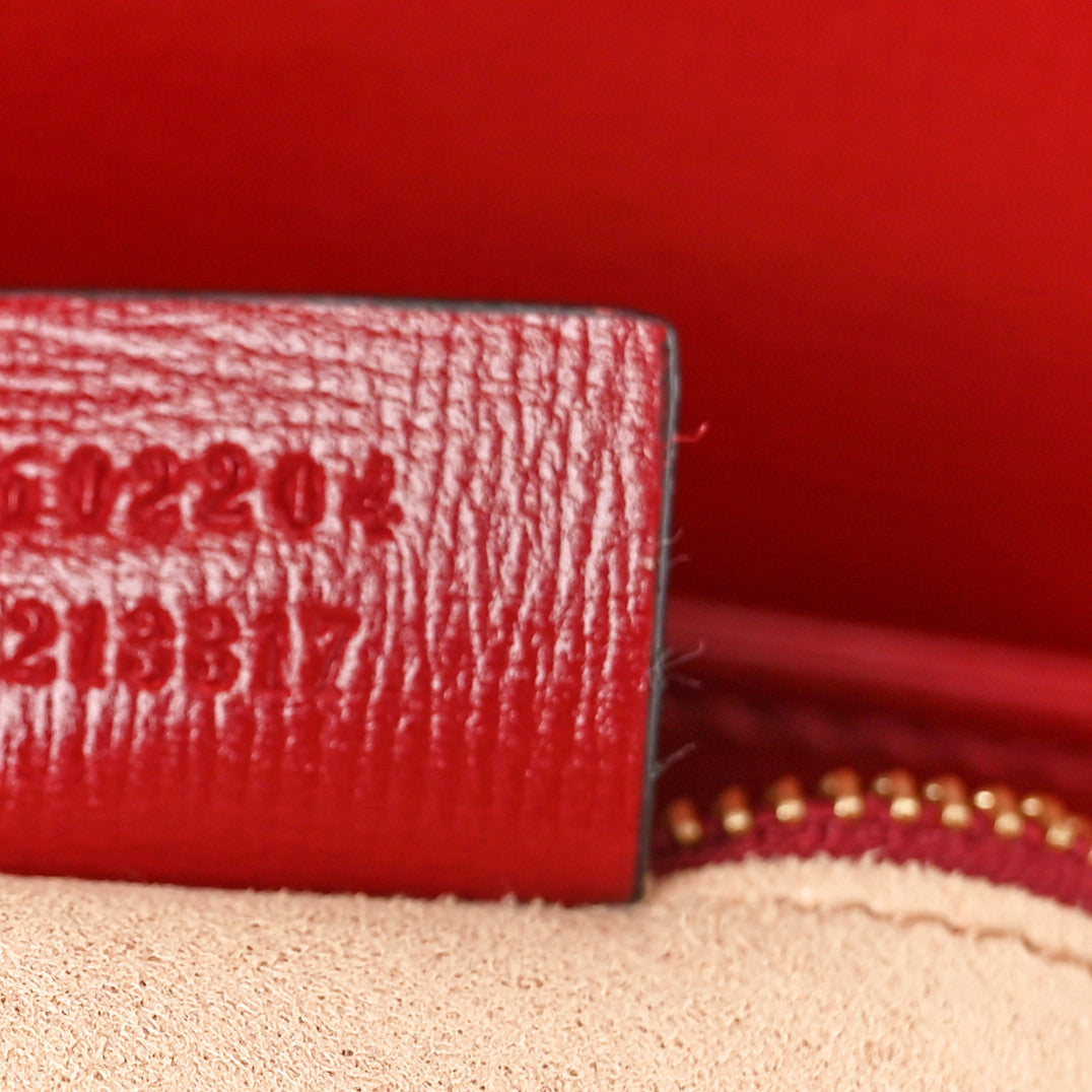 Gucci GG Supreme Monogram Azalea Calfskin Horsebit 1955 Shoulder Bag Beige Ebony New Cherry Red 7 of 10