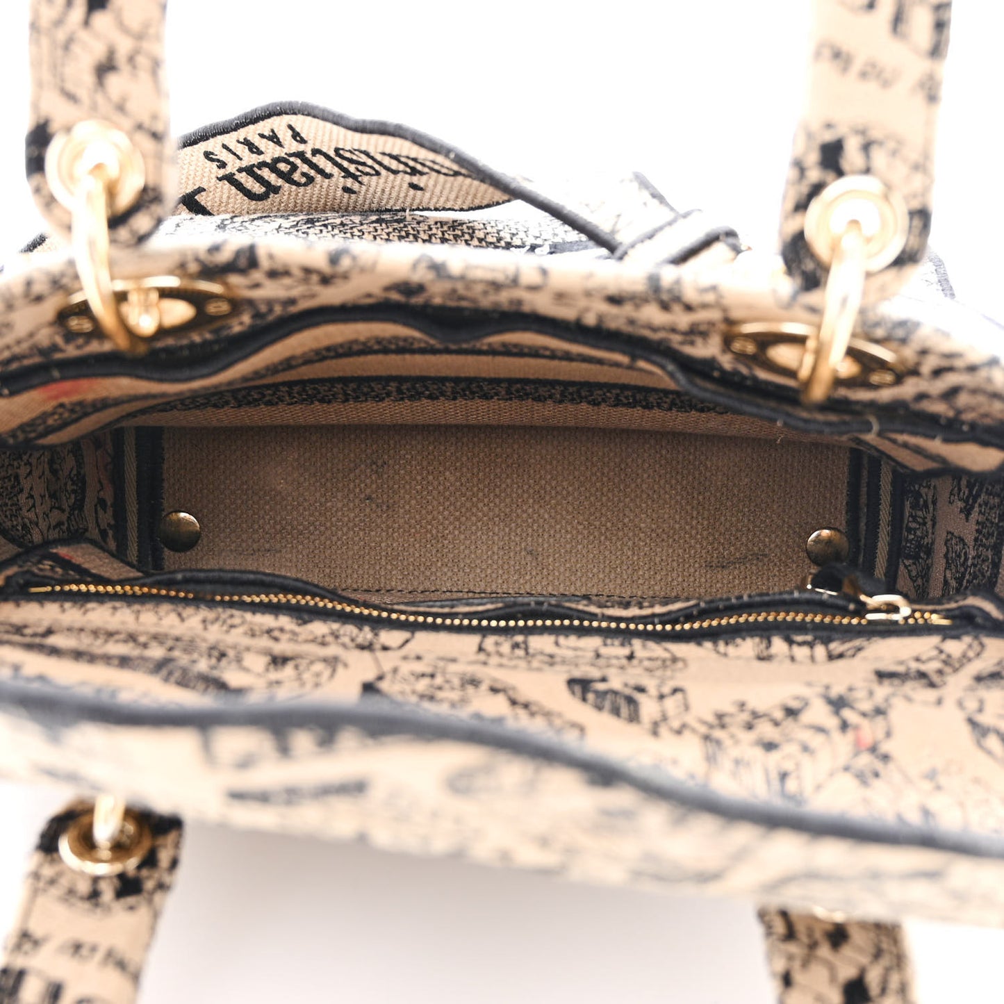 Canvas Embroidered Medium Plan de Paris Lady D-Lite Beige Black