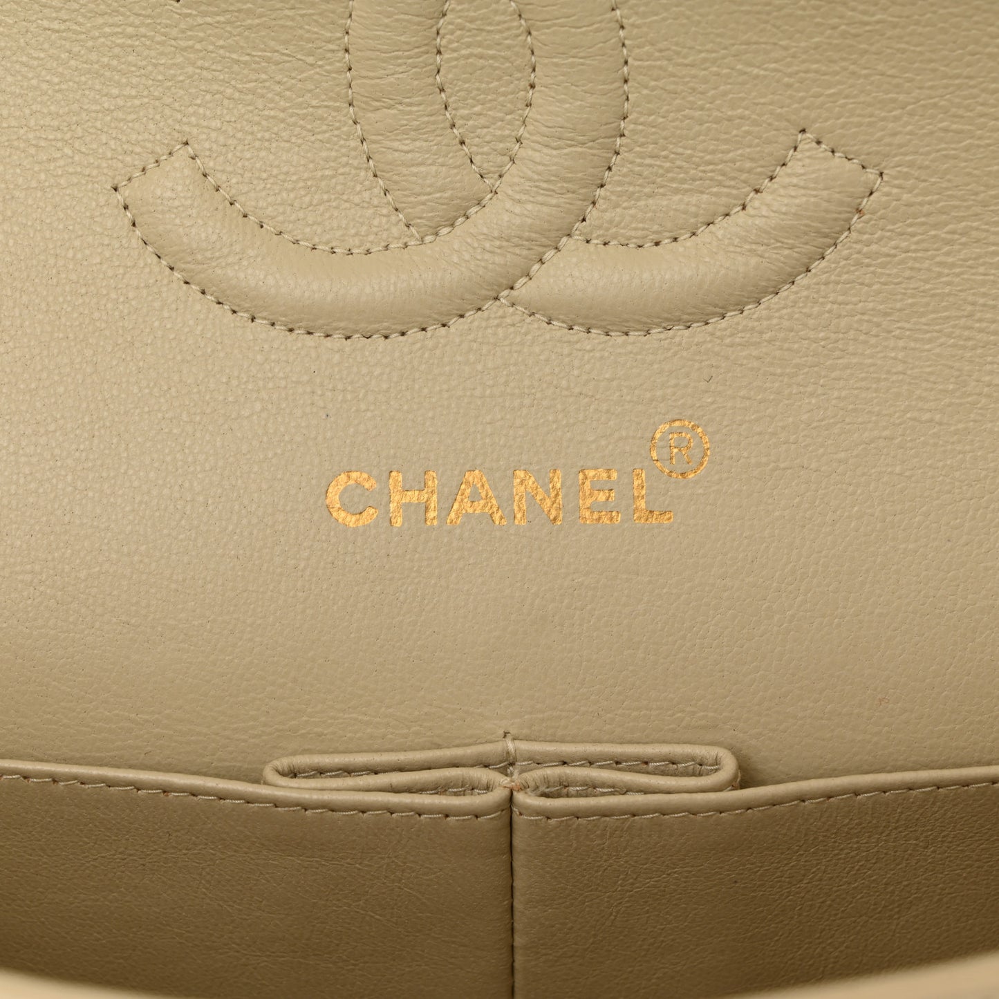 Lambskin Quilted Medium Double Flap Beige