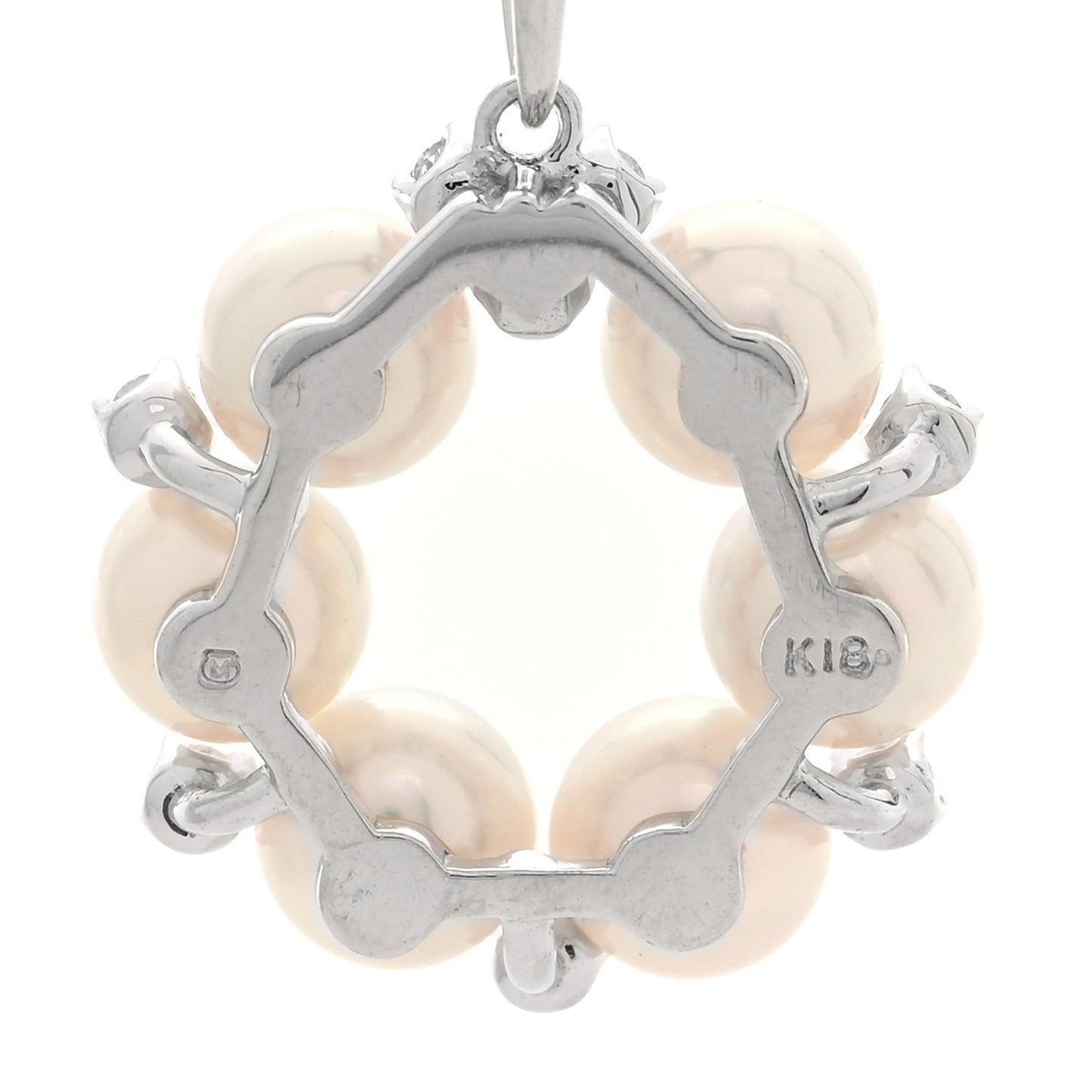 18K White Gold Diamond Akoya Cultured Pearl 5-5.5mm Wreath Pendant