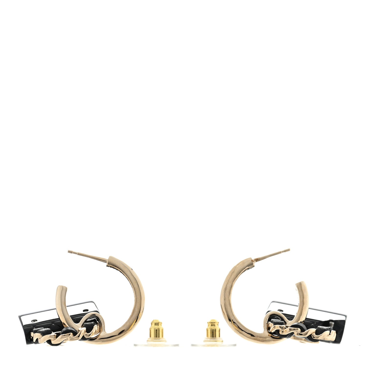 Chanel Metal Resin Lambskin Quilted CC Turnlock Chain Bag Hoop Earrings Black Gold 3 of 5