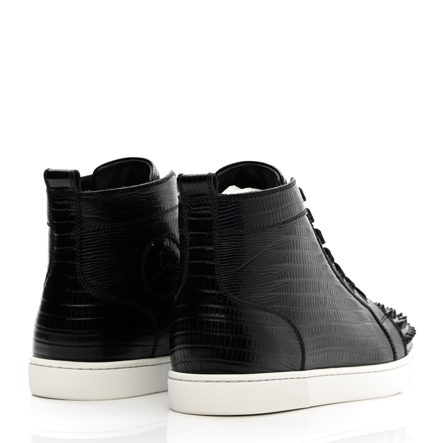 Calfskin Lizard Embossed Womens Lou Spikes Flat Sneakers 40.5 Black