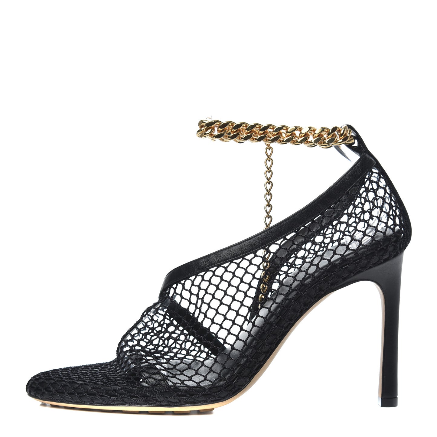 Mesh Nappa Chunky Chain Sandals 38 Black