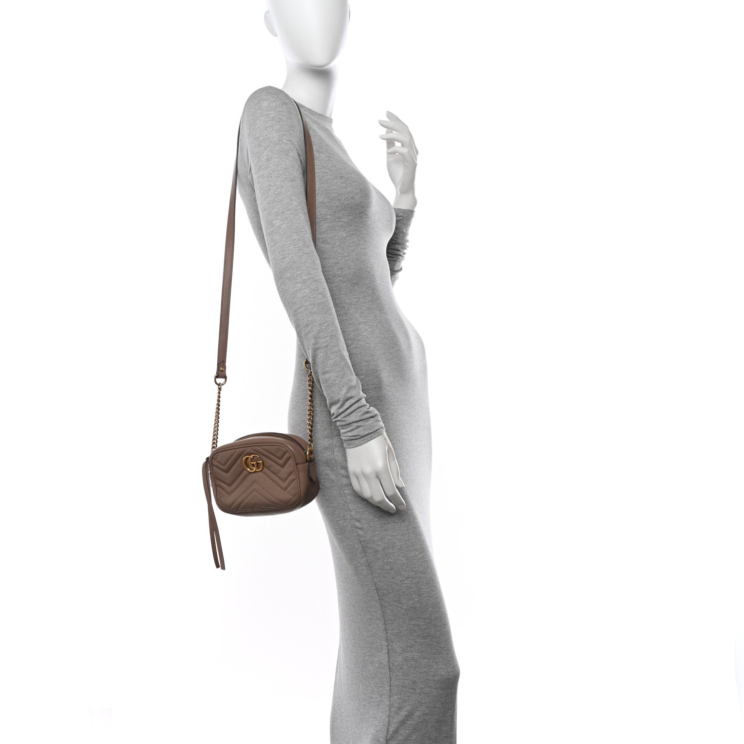 Gucci Calfskin Matelasse Mini GG Marmont Chain Shoulder Bag Porcelain Rose 3 of 15