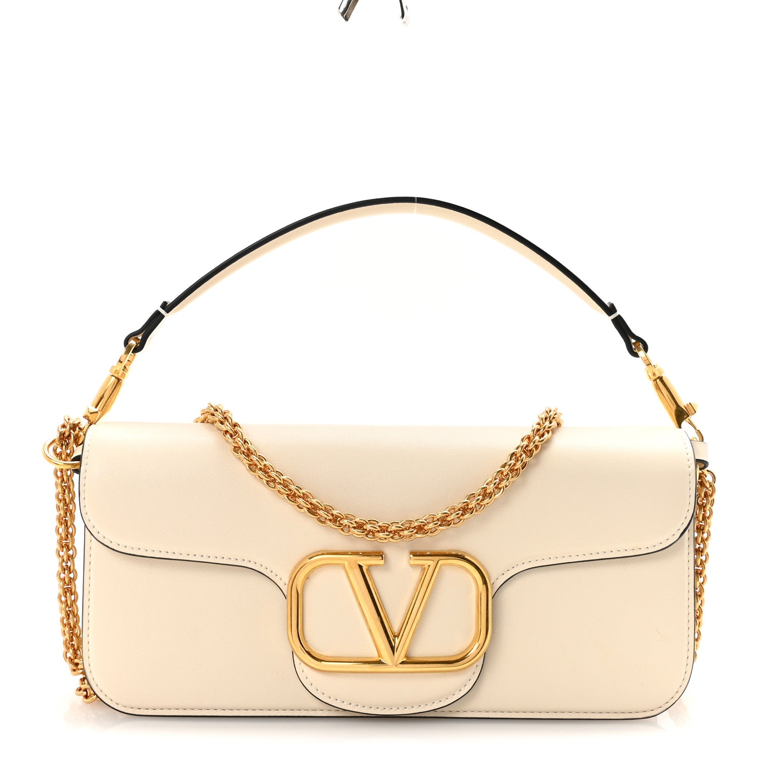Valentino Garavani Calfskin Vlogo Loco Shoulder Bag Light Ivory