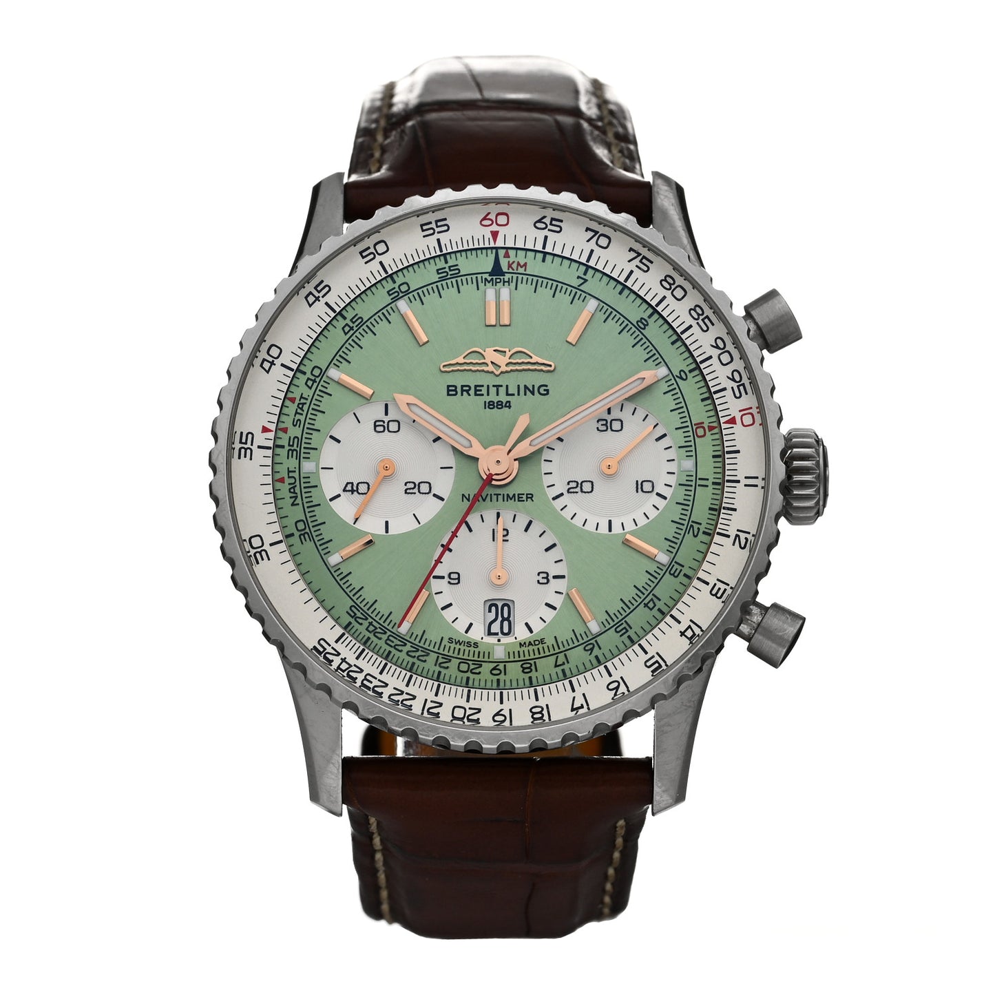 Stainless Steel Alligator 41mm Navitimer Chronograph B01 Automatic Watch Green AB0139211L1P1