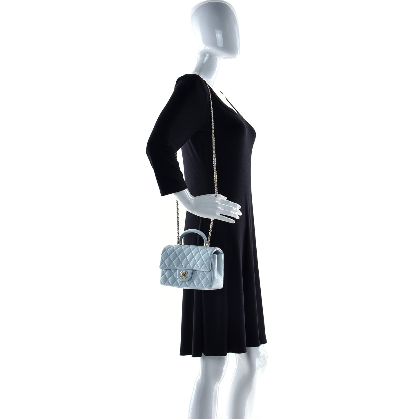 Lambskin Quilted Mini Top Handle Rectangular Flap Light Blue