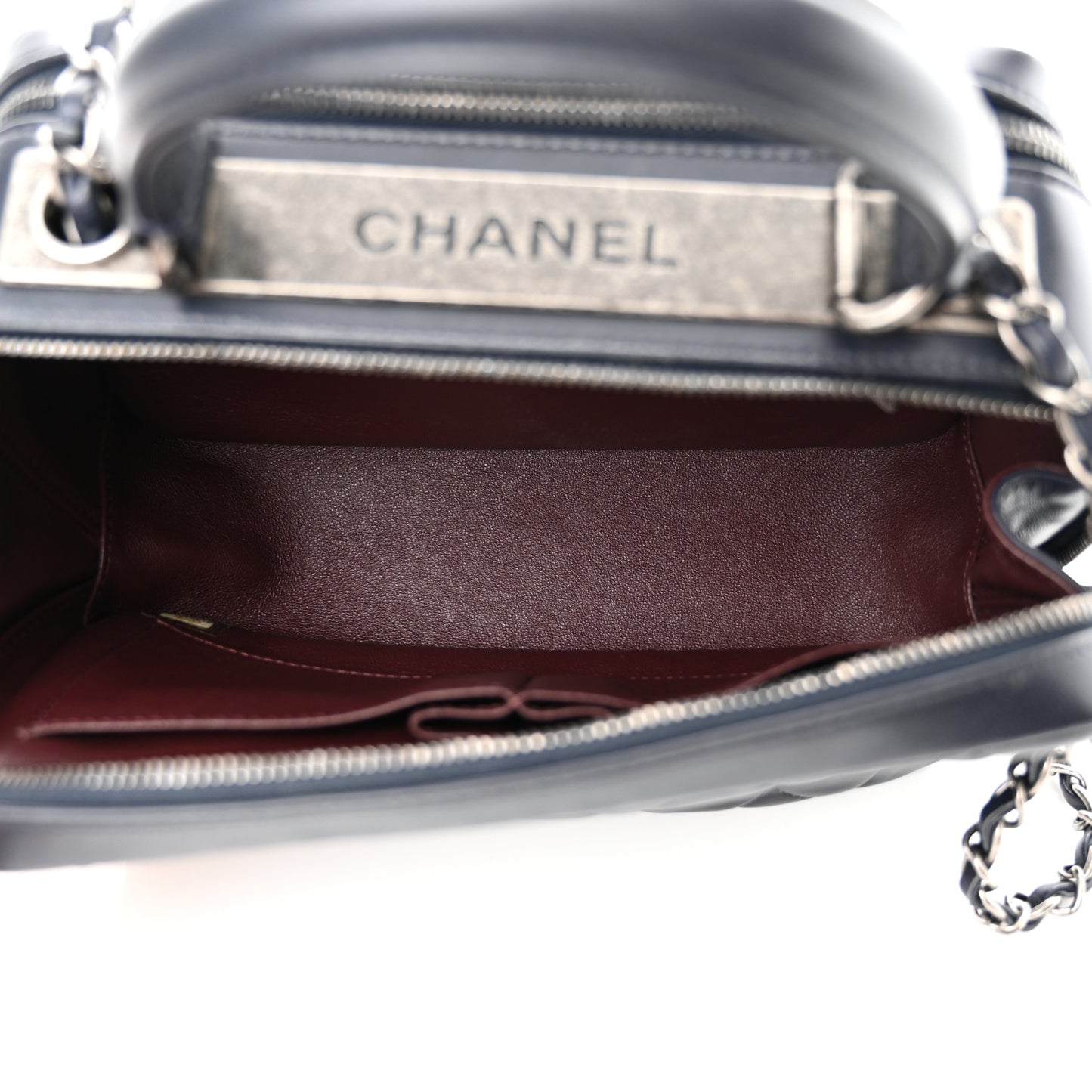 Lambskin Quilted Medium Trendy CC Bowling Bag Navy