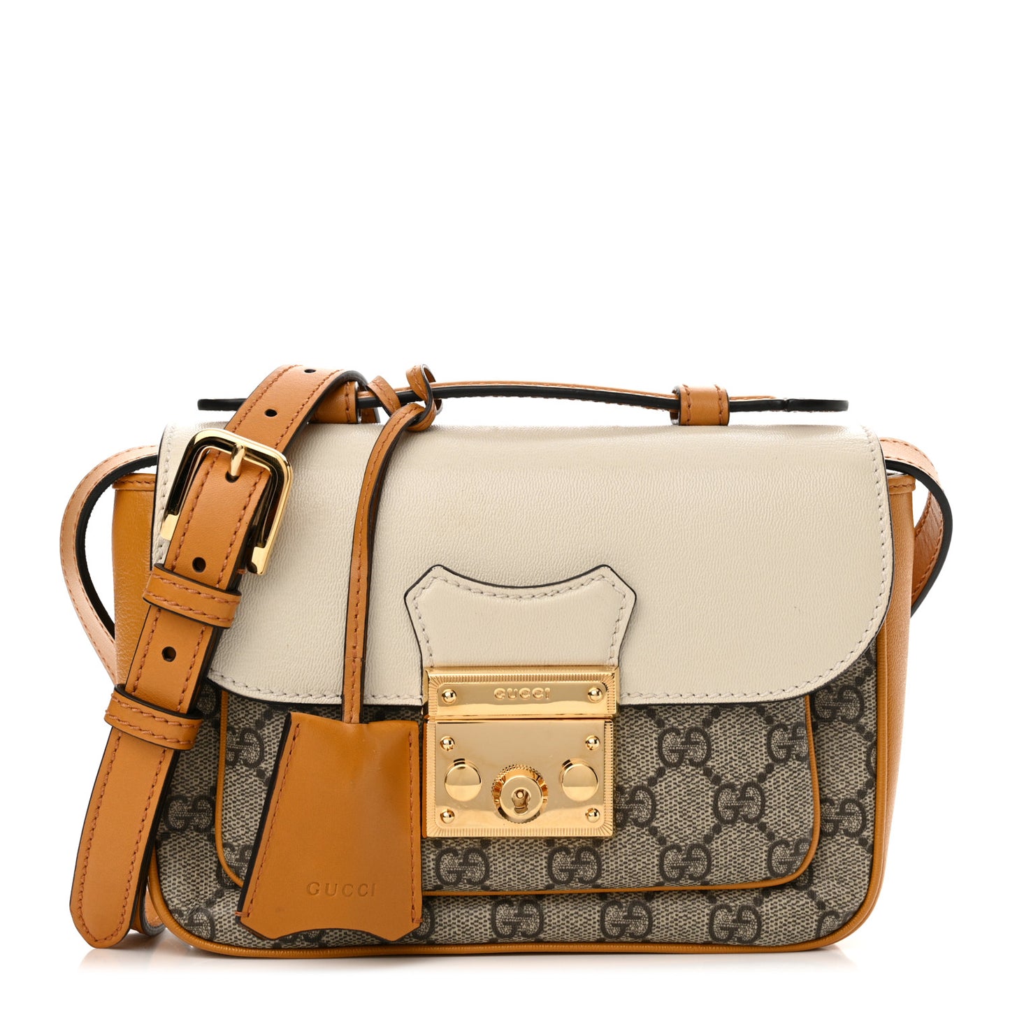 GG Supreme Monogram Calfskin Mini Padlock Flap Pocket Shoulder Bag Beige Mystic White Sun Oil