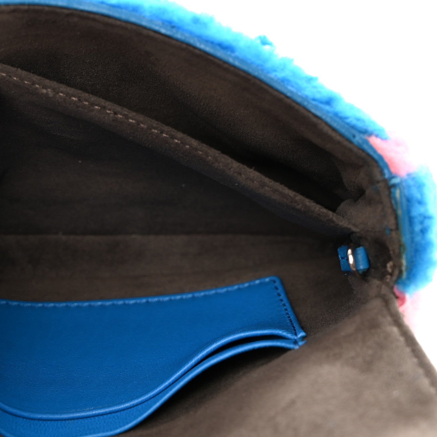 Fendi Shearling Shiny Nappa Baguette Blue Pink 5 of 10