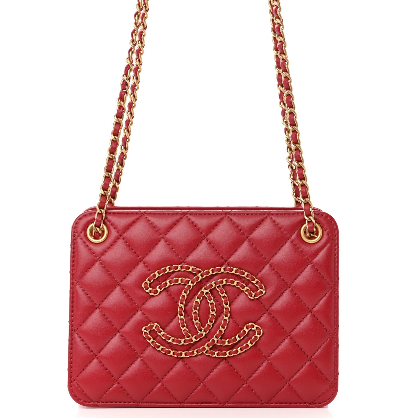 Calfskin Quilted Small CC Chain Accordion Tote Red