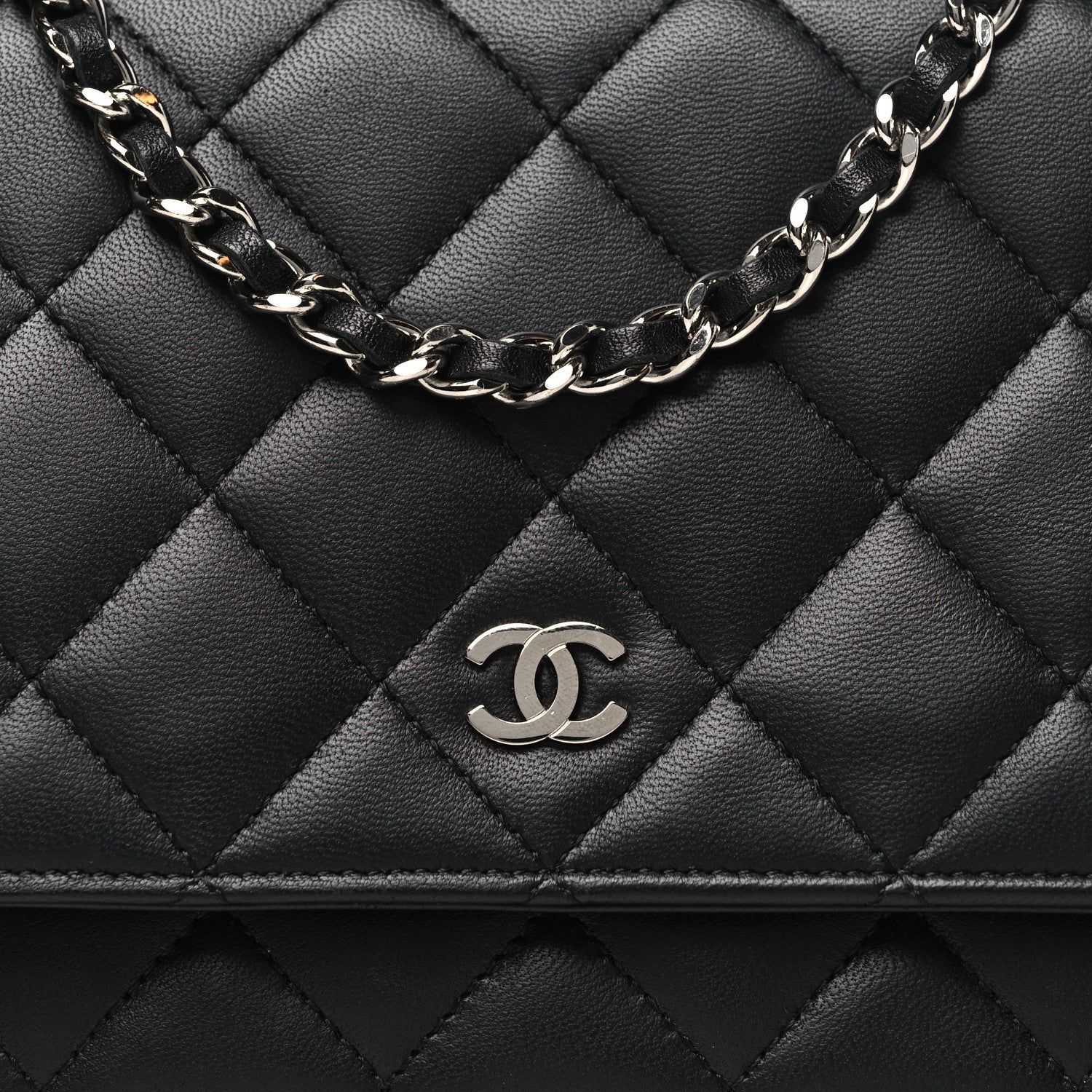 Chanel Lambskin Quilted Wallet On Chain WOC Black 10 of 13
