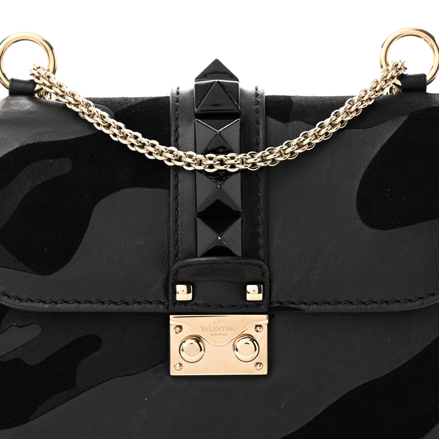 Nappa Camouflage Small Glam Lock Rockstud Flap Black