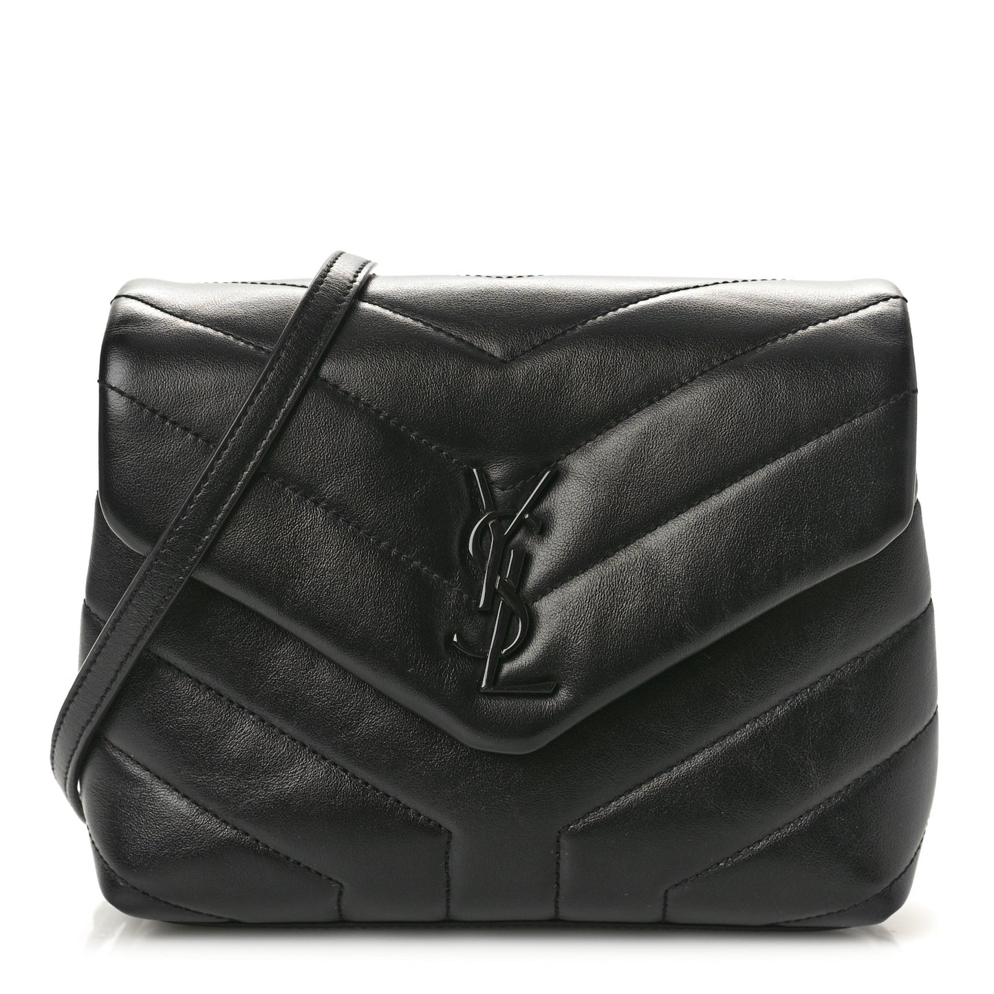 Calfskin Y Quilted Monogram Monochrome Toy Loulou Crossbody Bag Black