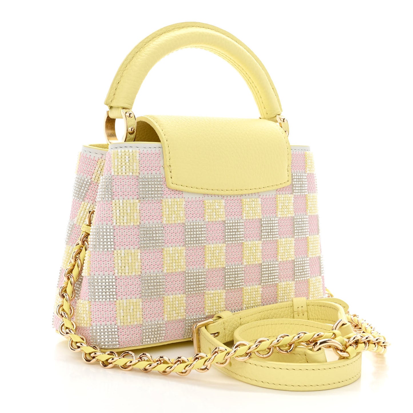 Smooth Calfskin Taurillon Beaded Mini Capucines Yellow Pink