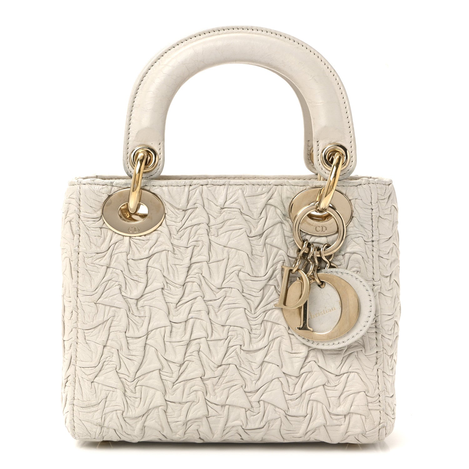 CHRISTIAN DIOR スモール Christian Dior Lambskin Gathered Mini Lady Dior White 1811378