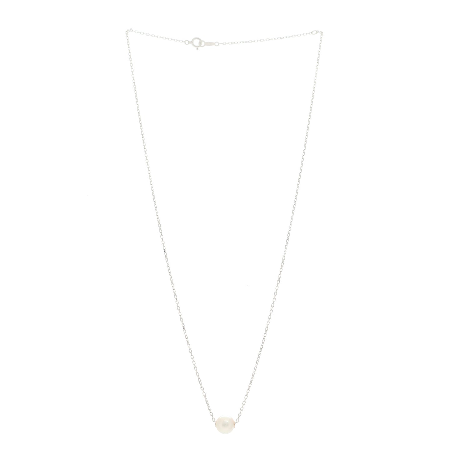 18K White Gold Akoya Pearl 8mm Single Pendant Necklace
