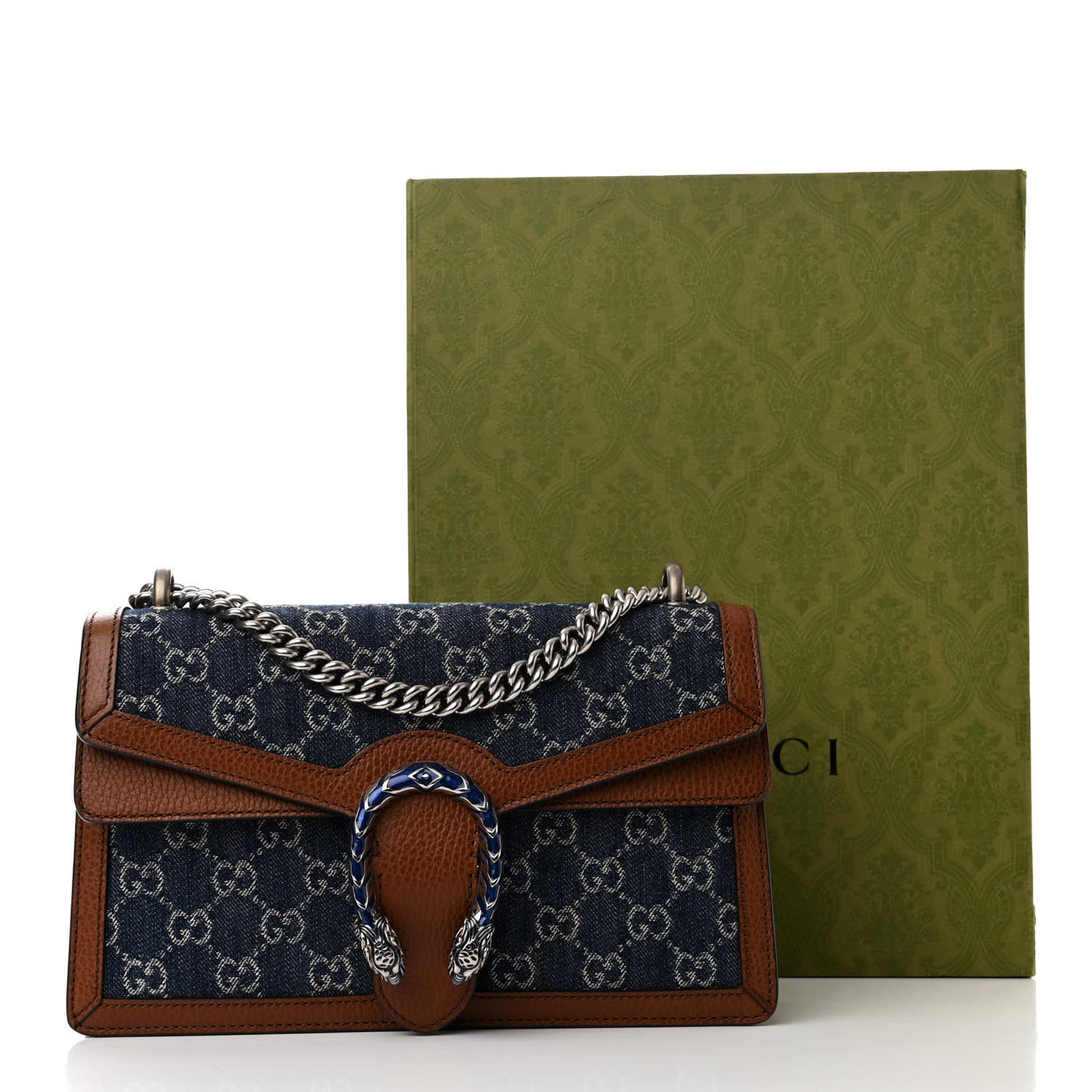 New Denim GG Monogram Dollar Calfskin Enamel Small Dionysus Shoulder Bag Blue Tea Cuir Epilog Electric Blue