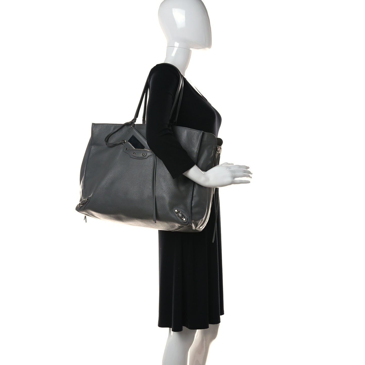Veau Papier A4 Zip Around Tote Gris Metal