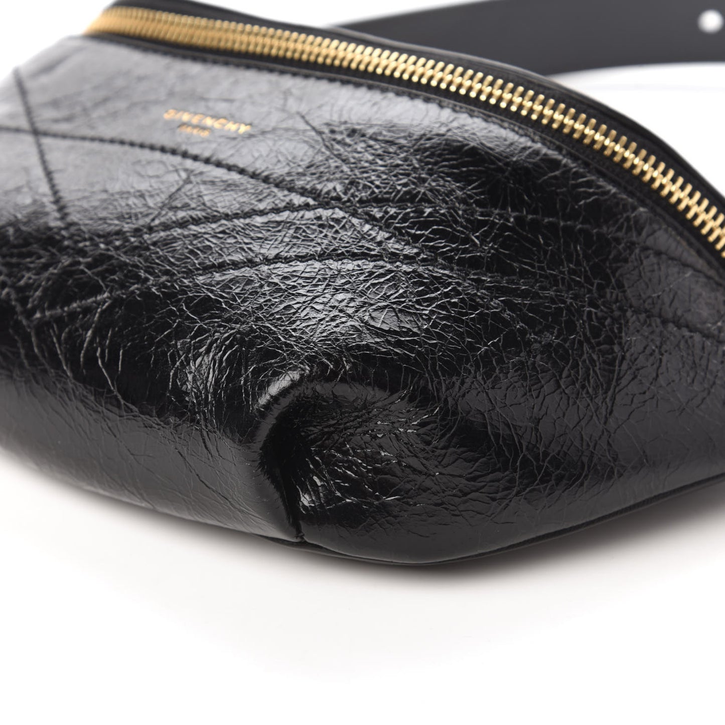 Crackle Calfskin ID Belt Bag Black