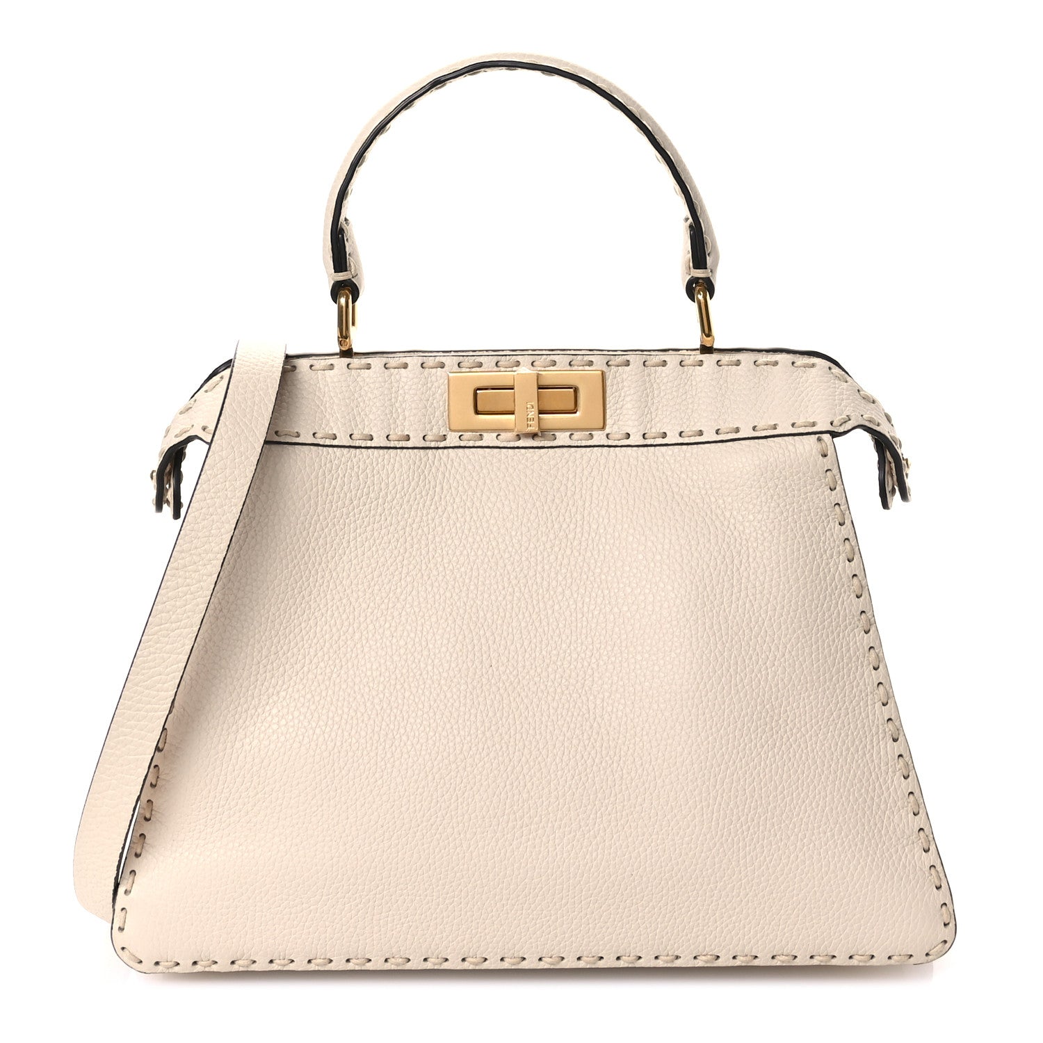 Fendi Vitello Granato Camoscio Selleria Macro Stitchings Medium Peekaboo I SEE U Satchel Camelia 1 of 11