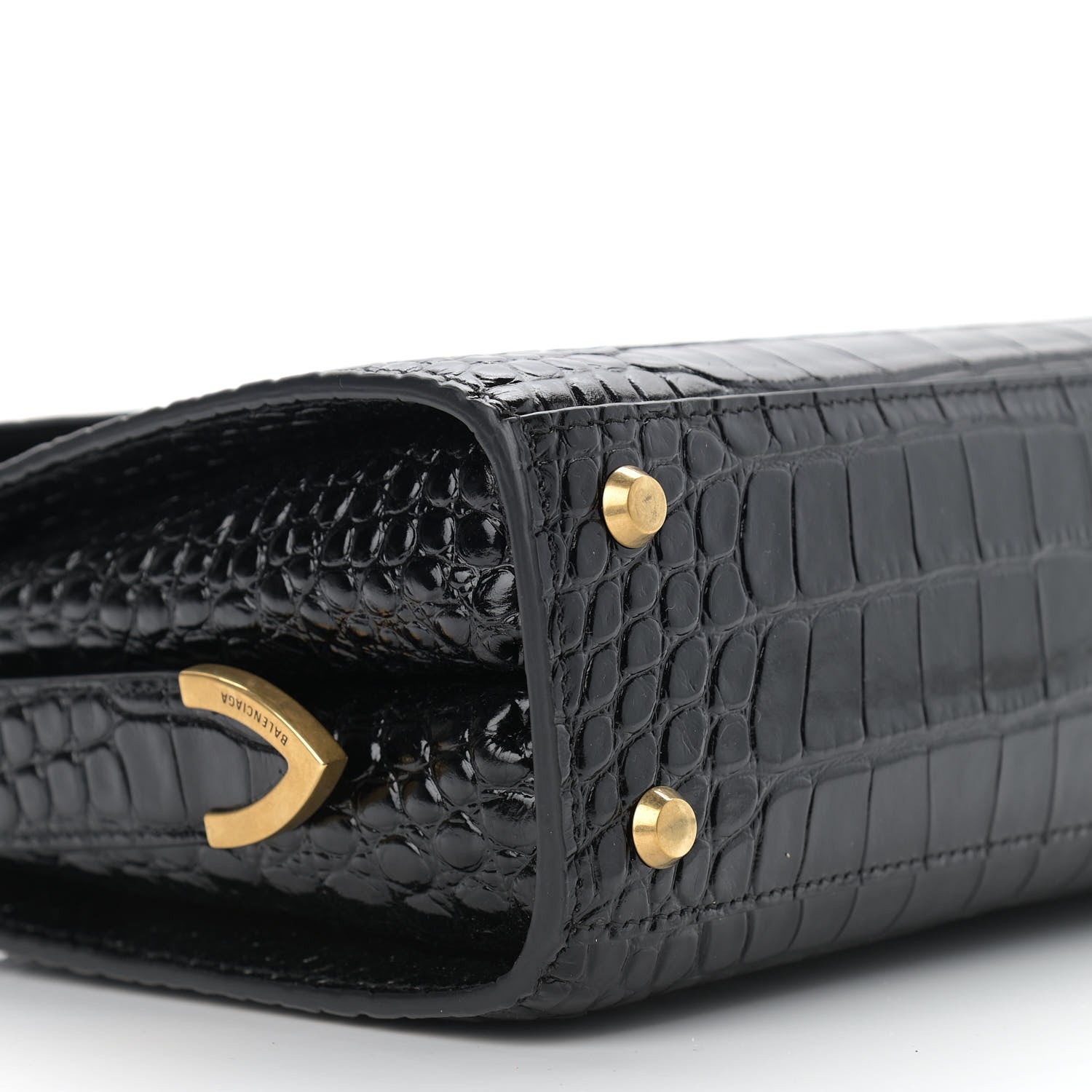 Balenciaga Shiny Calfskin Crocodile Embossed Medium Ghost Shoulder Bag Black 8 of 10