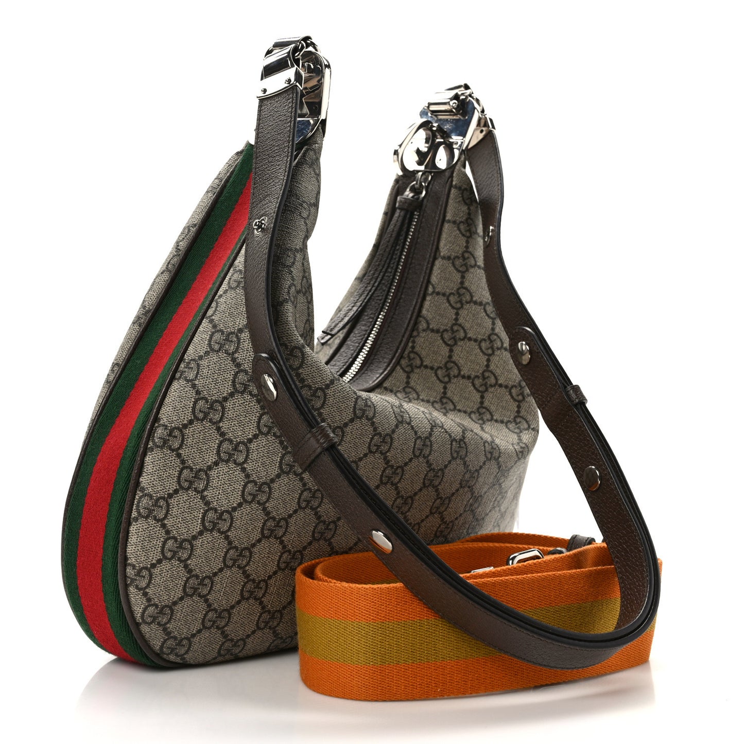 GG Supreme Monogram Textured Calfskin Web Large Attache Shoulder Bag Beige Ebony New Acero