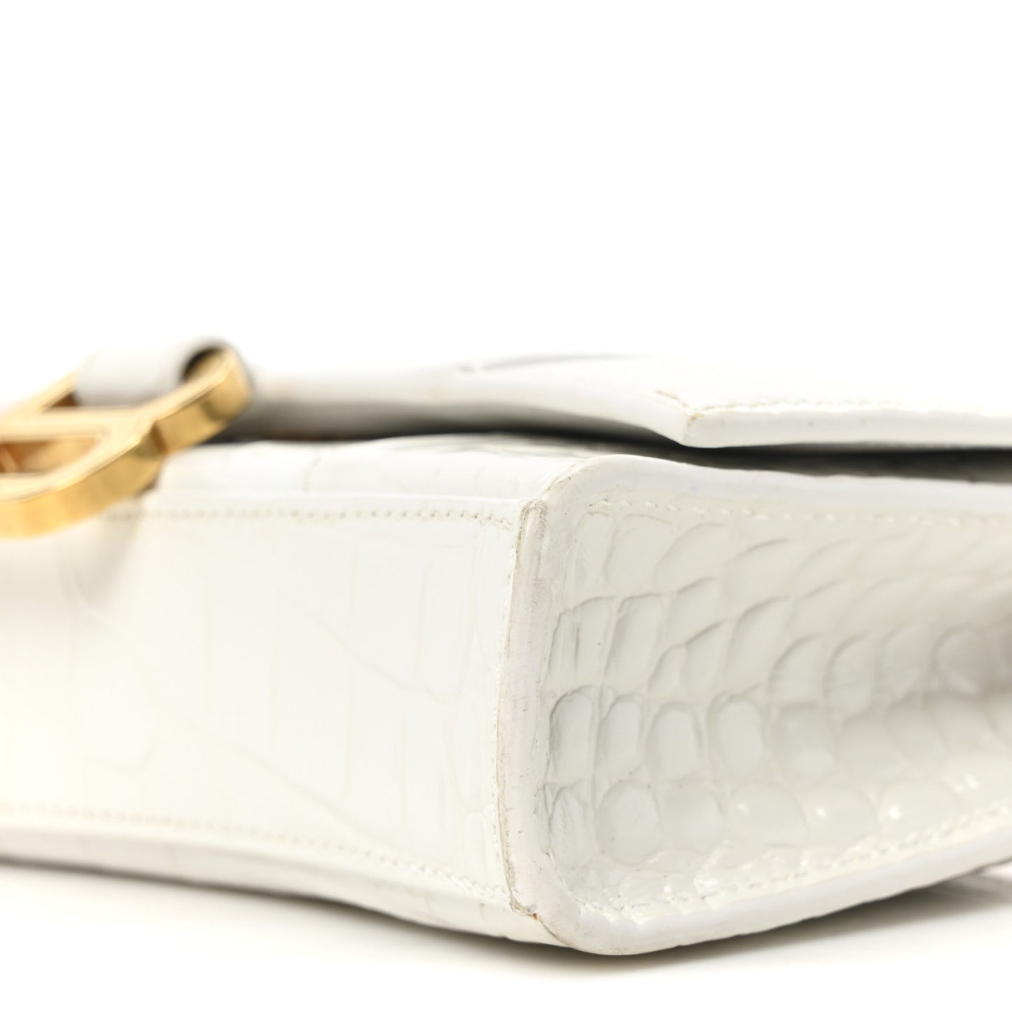 Shiny Calfskin Crocodile Embossed Hourglass Chain Bag White