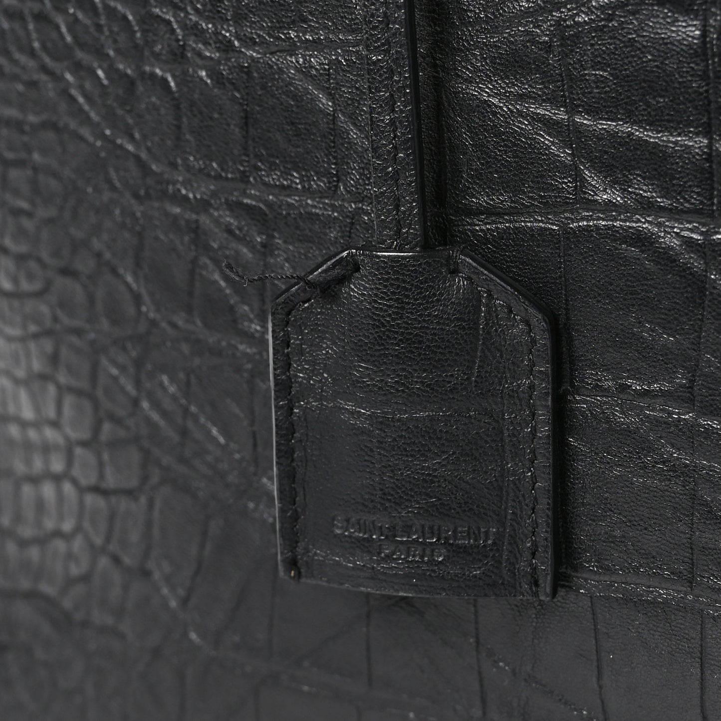 Calfskin Crocodile Embossed Large Shopper Tote Black