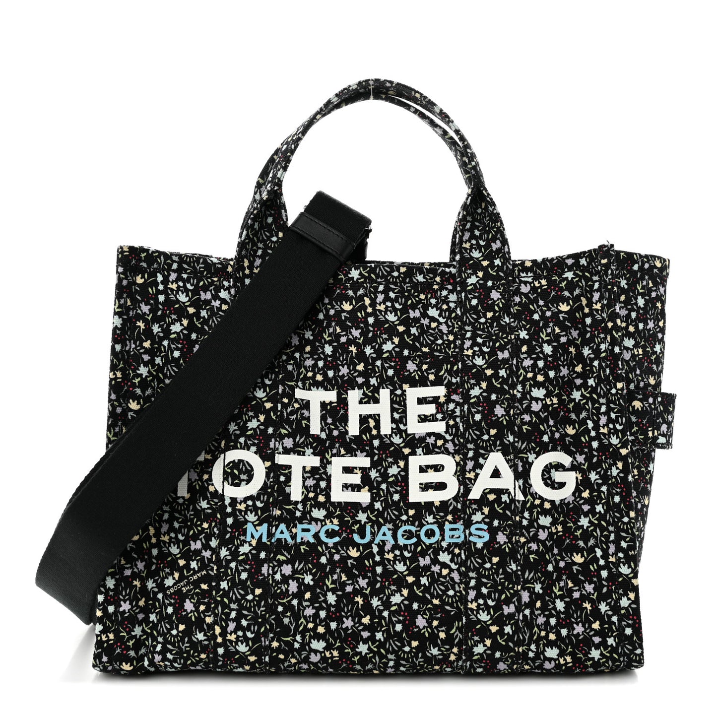 Cotton Canvas Floral Print Medium The Traveler Tote Bag Black