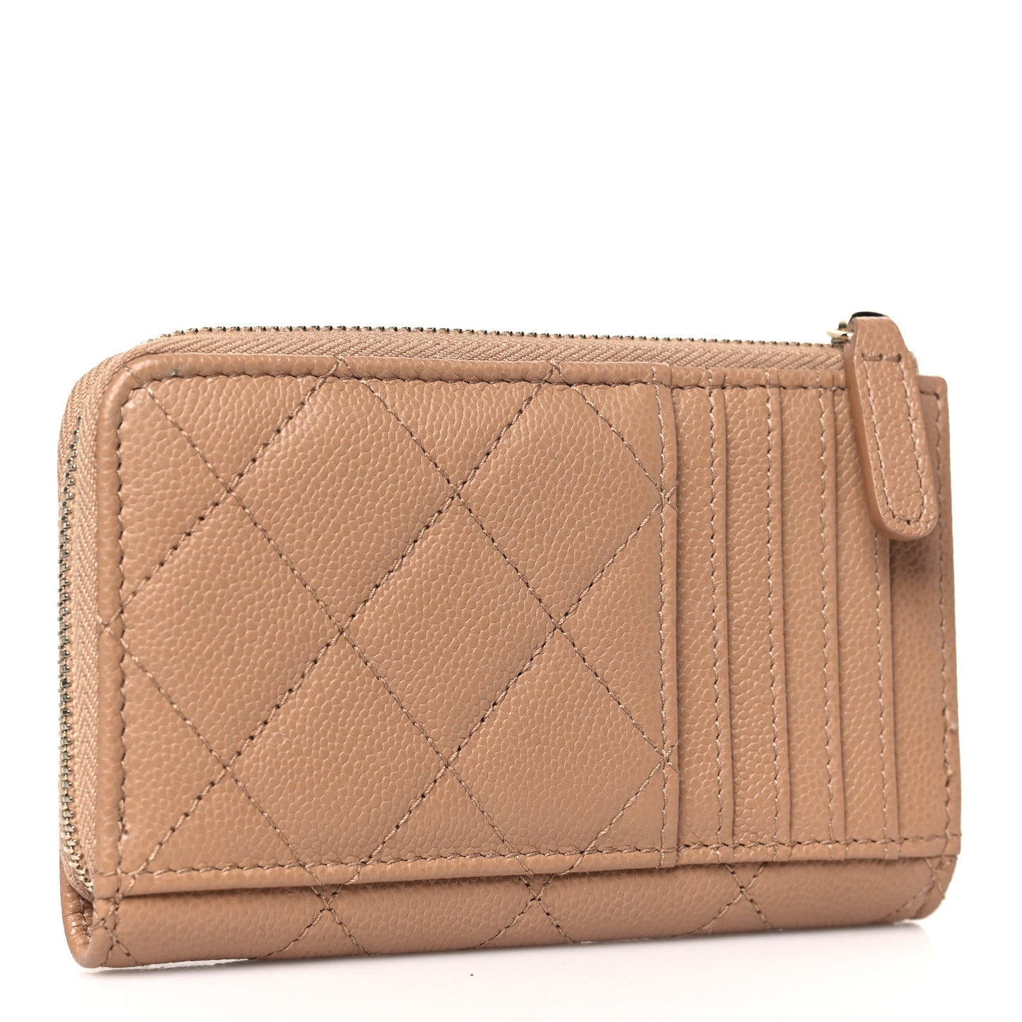 Caviar Quilted CC Zip Around Card Holder Beige