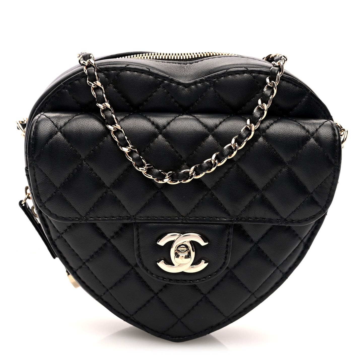 Lambskin Quilted CC In Love Heart Bag Black