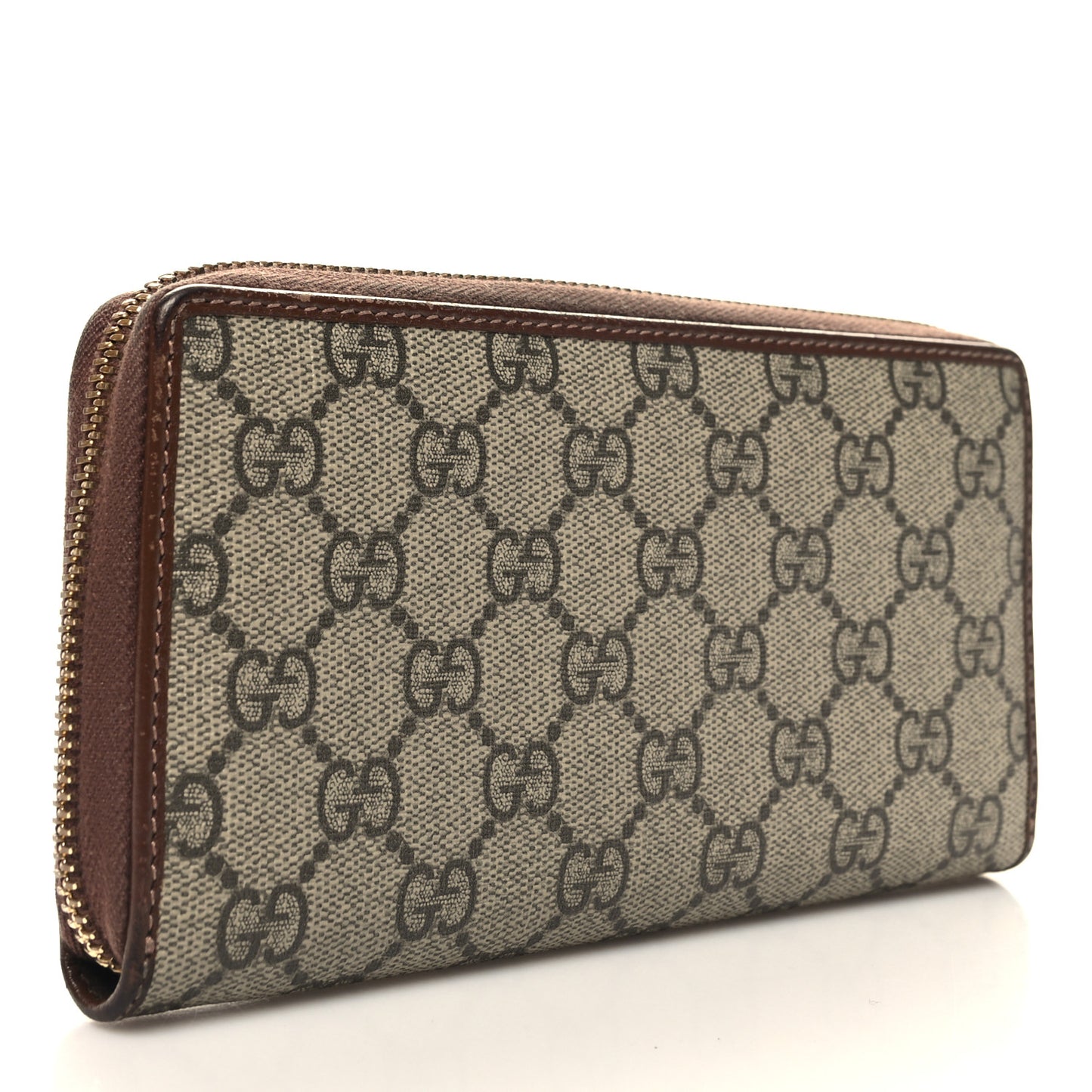 GG Supreme Monogram Azalea Calfskin Horsebit 1955 Zip Around Wallet Beige Ebony Brown Sugar