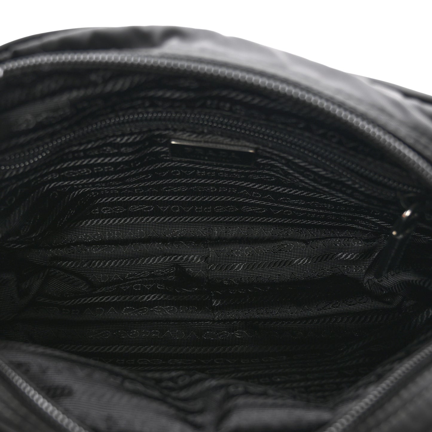 Re-Nylon Vela Saffiano Double Zip Shoulder Bag Black