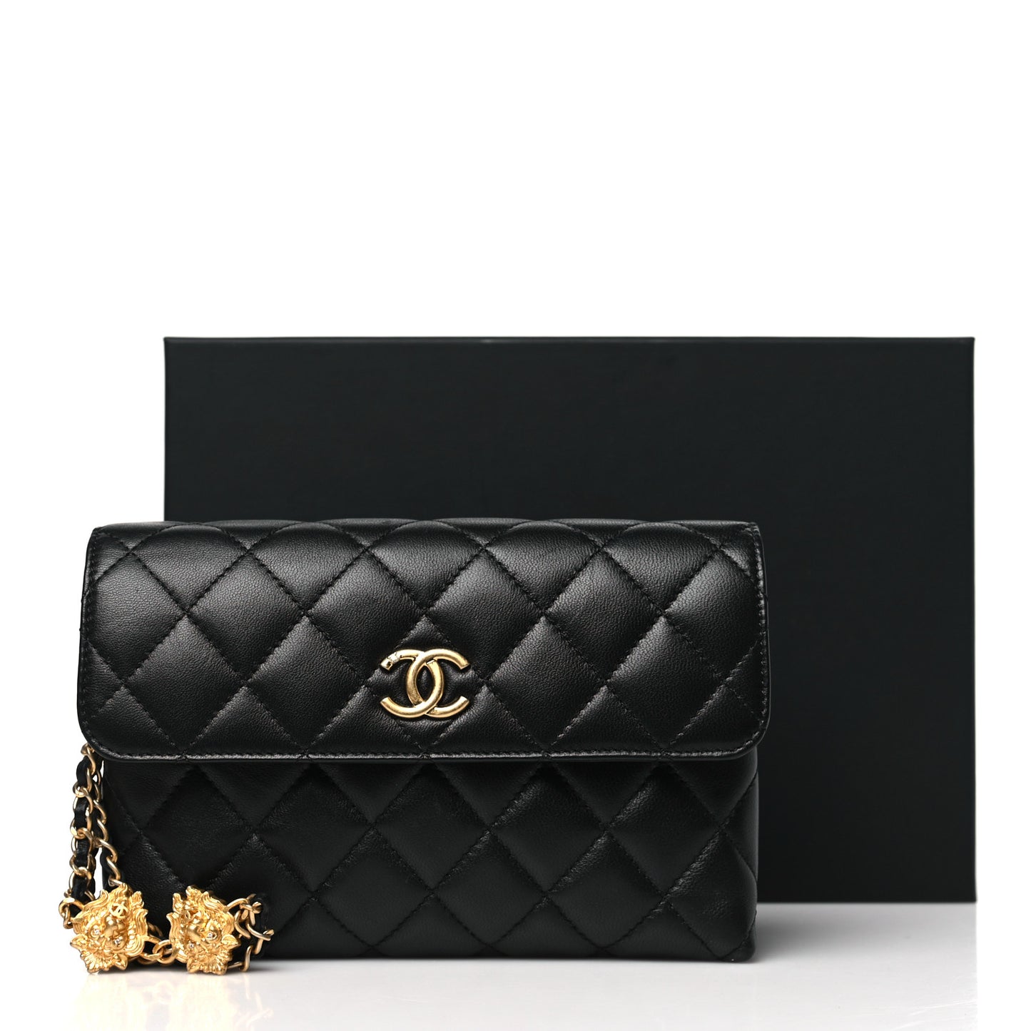 Lambskin Quilted CC Pouch With Handle Black