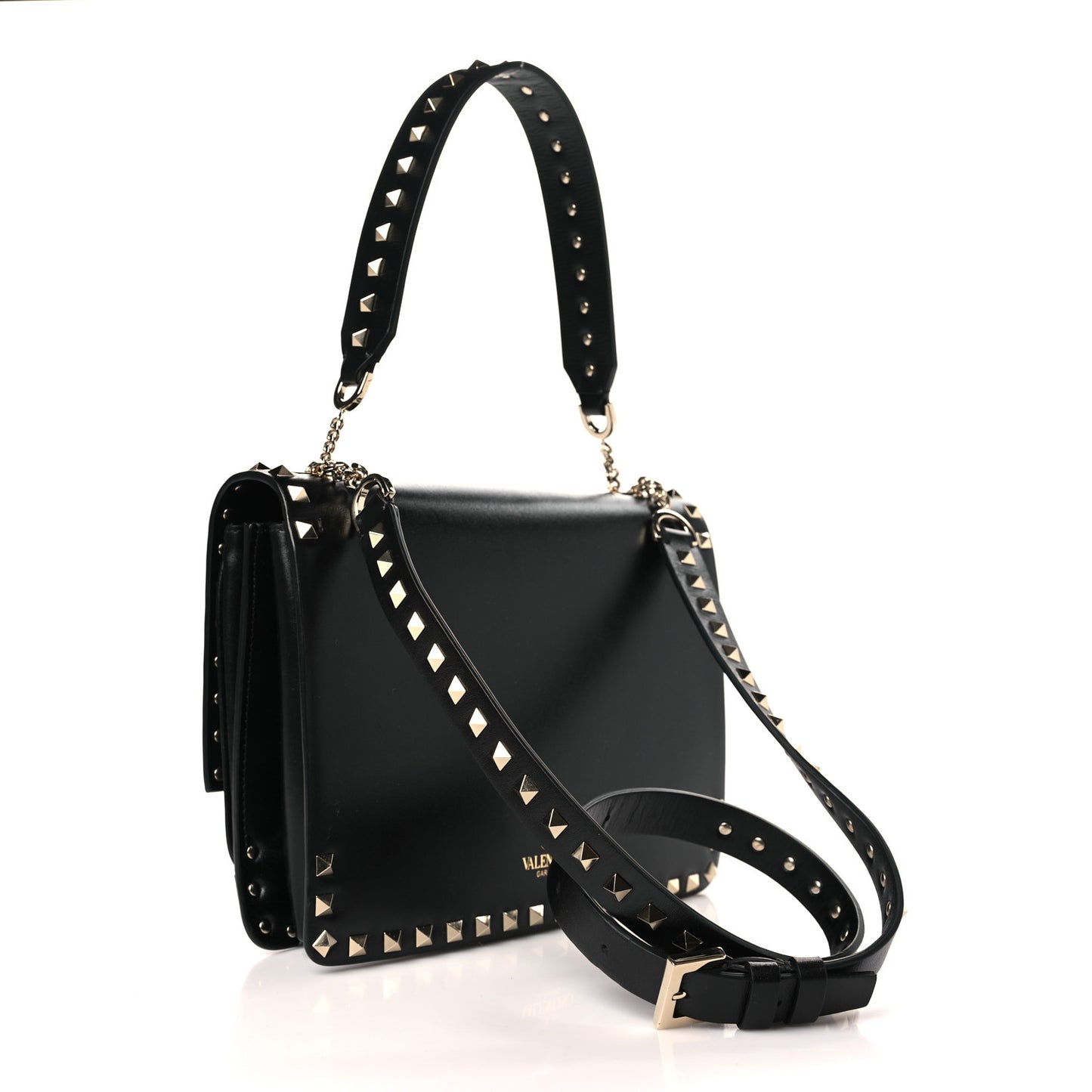 Vitello Rockstud Top Handle Shoulder Bag Black