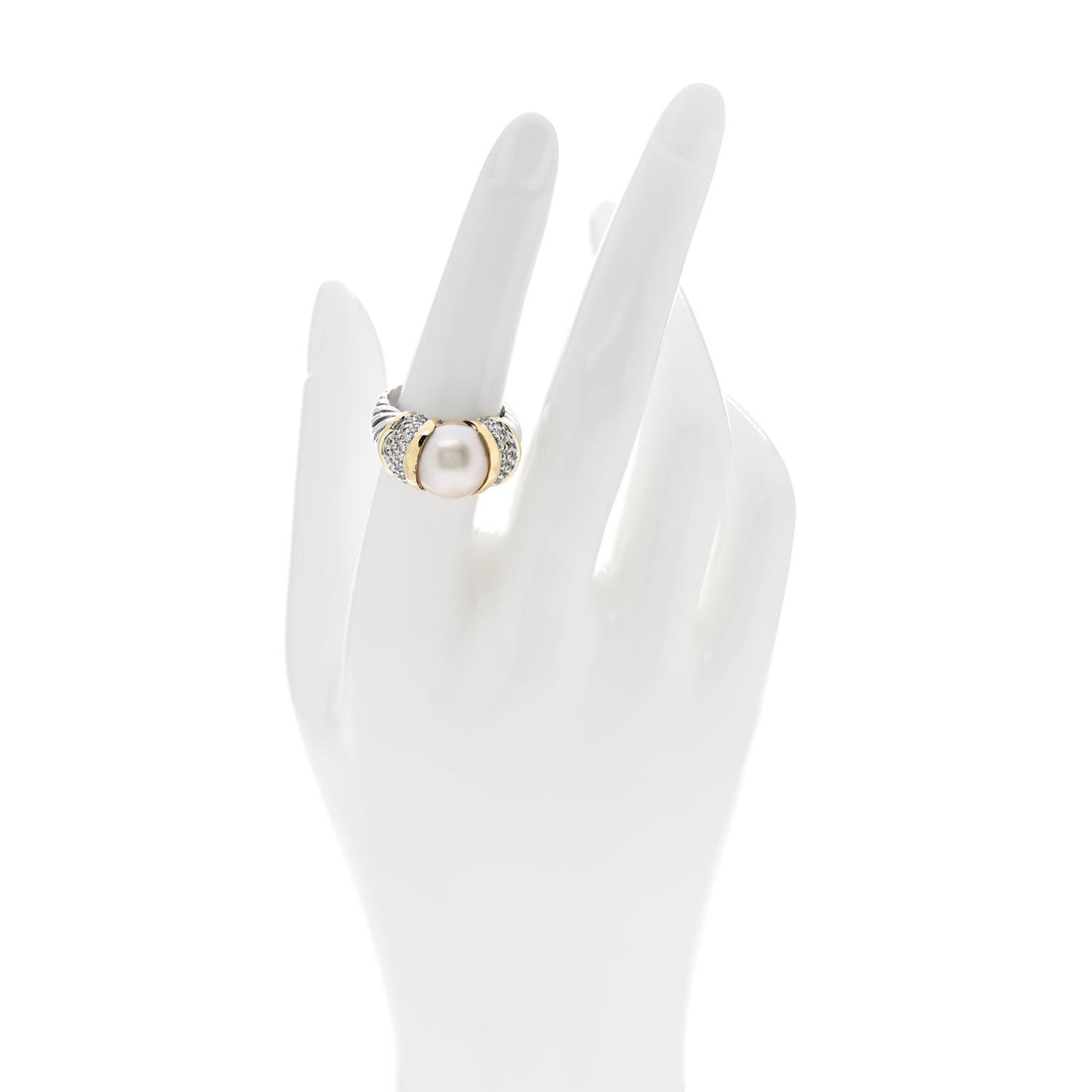 Sterling Silver 18K Yellow Gold Diamond Cultured Pearl Cocktail Ring 54 6.75