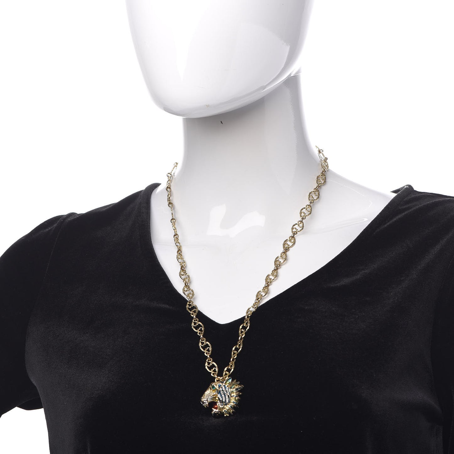 Metal Enamel Roaring Tiger Pendant Necklace Gold