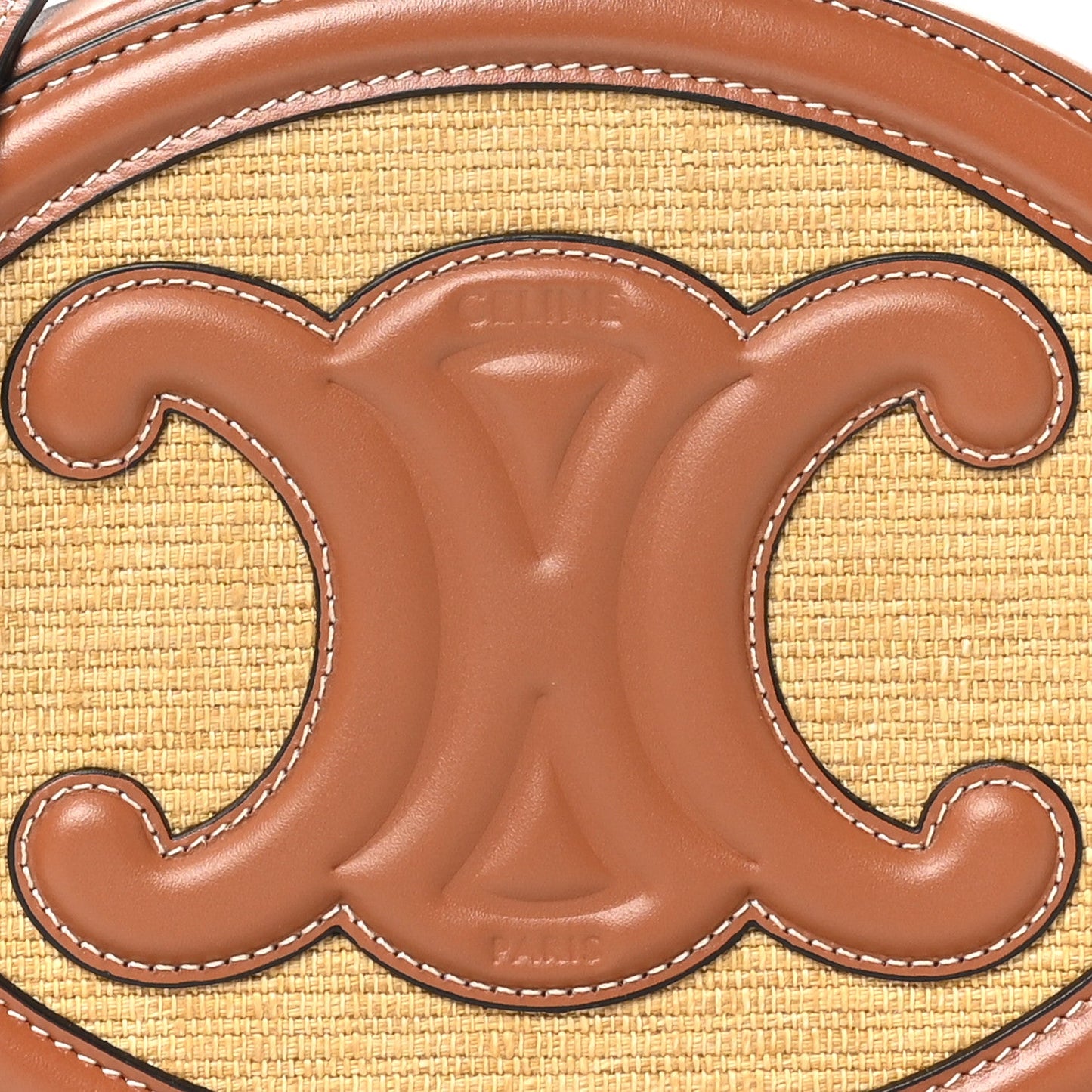 Calfskin Straw Triomphe Oval Purse Crossbody Natural Tan