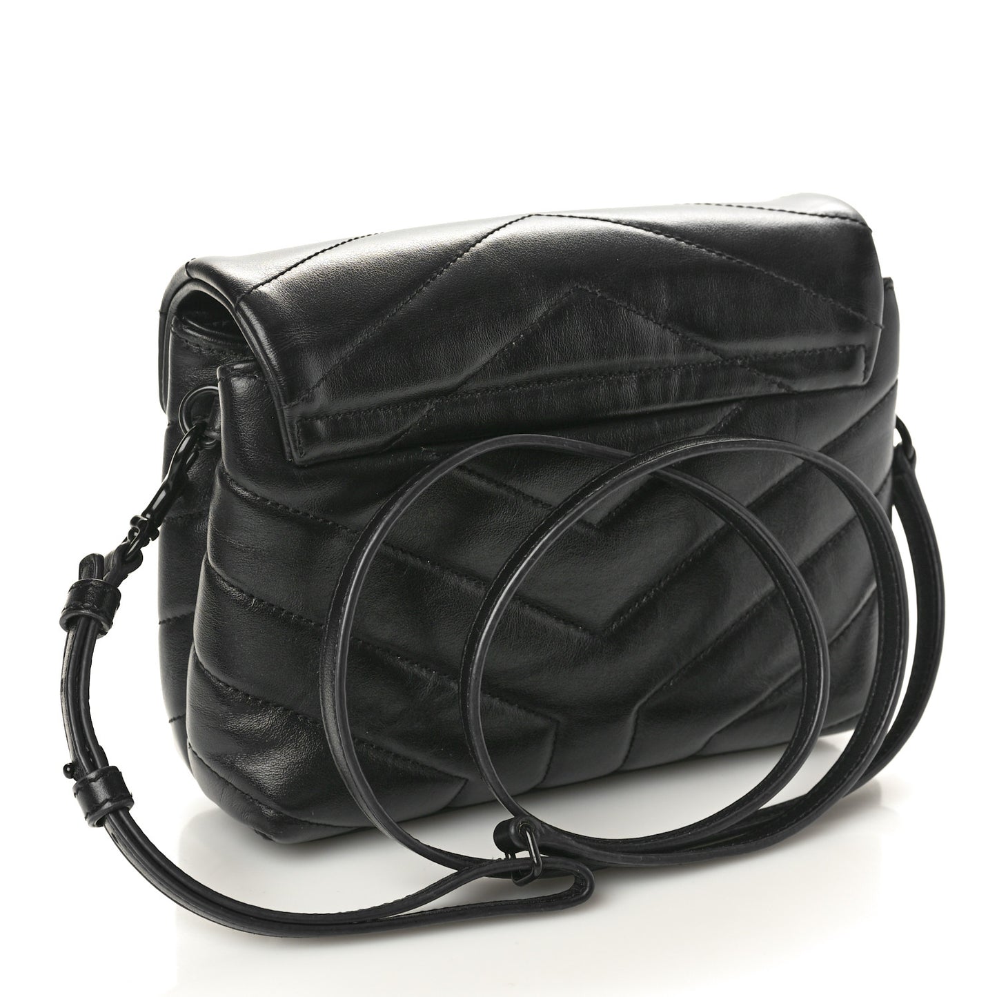 Calfskin Y Quilted Monogram Monochrome Toy Loulou Crossbody Bag Black