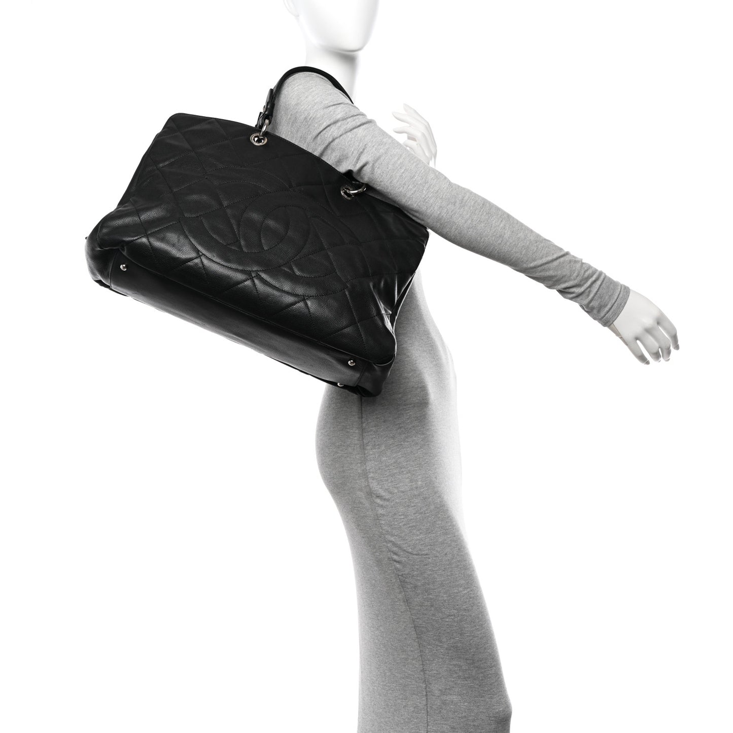 Caviar Quilted Timeless CC XL Shopping Tote Black