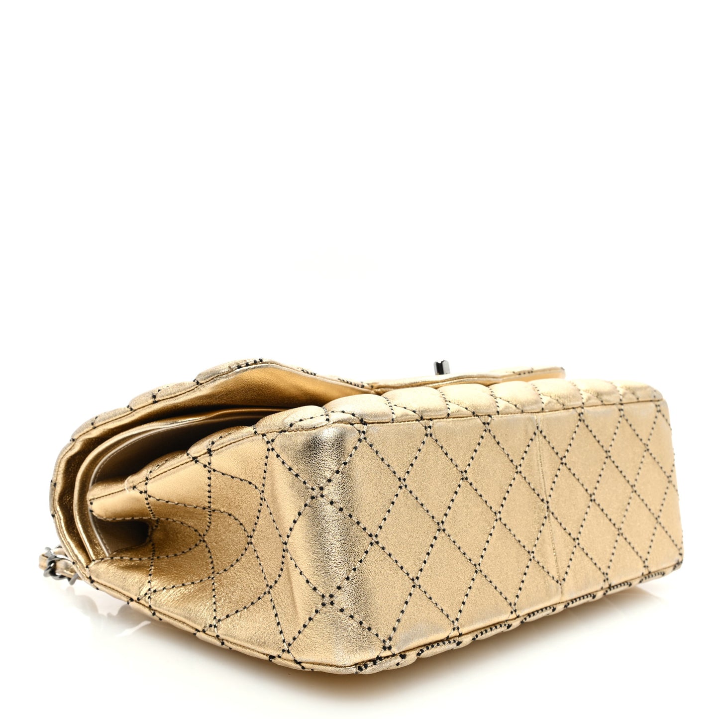 Metallic Washed Lambskin Quilted Jumbo Double Flap Dark Gold