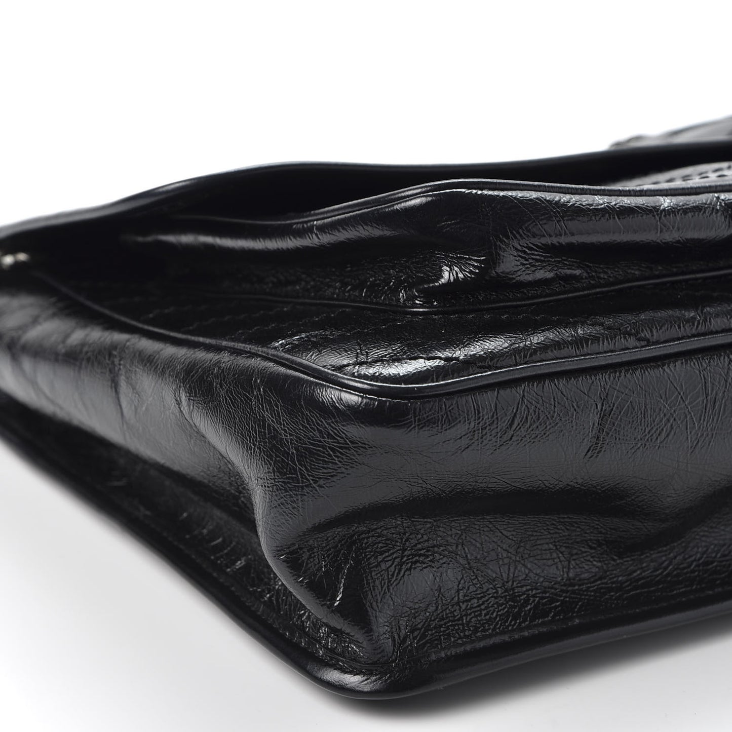 Crinkled Calfskin Matelasse Monogram Large Niki Chain Satchel Black