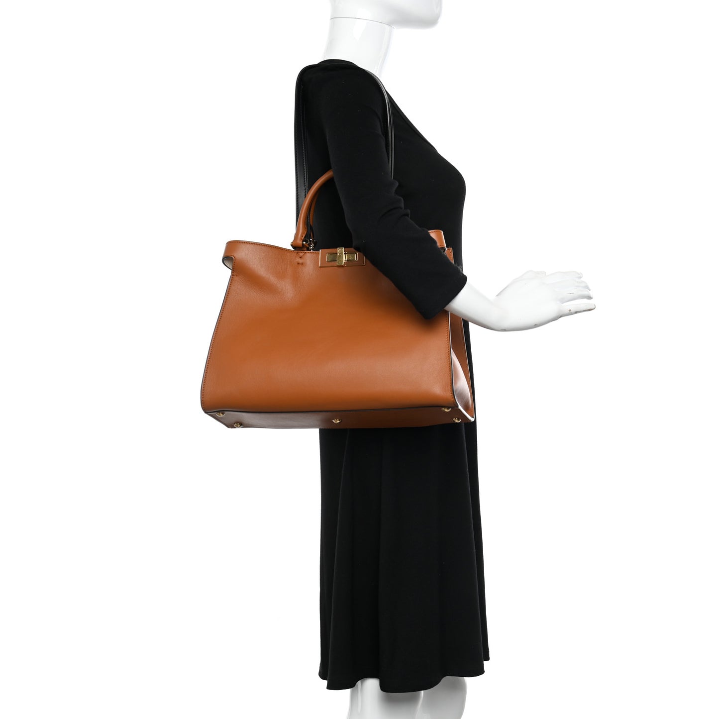 Vitello Seta Century Small Peekaboo X-Tote Brandy Black