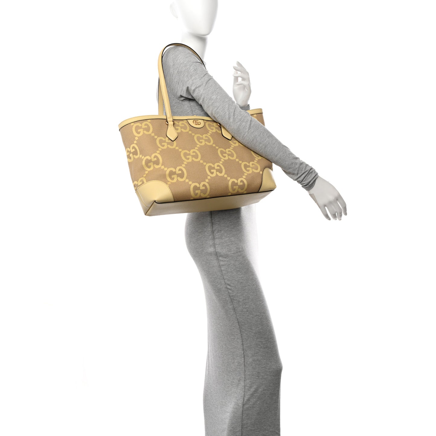 Monogram Jumbo GG Textured Dollar Calfskin Medium Ophidia Shopping Tote Yellow
